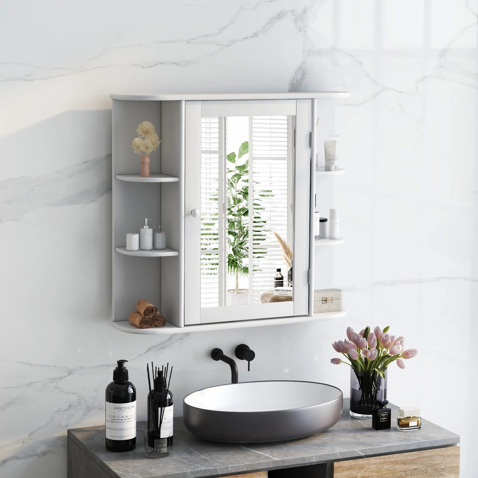 5 Costway Bathroom Wall Cabinet w/Mirror Modern Medicine Cabinet, 5 of 6