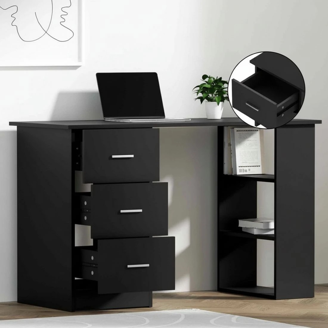 5 Artiss Computer Desk Drawer Shelf Cabinet 120CM - Black, 5 of 5