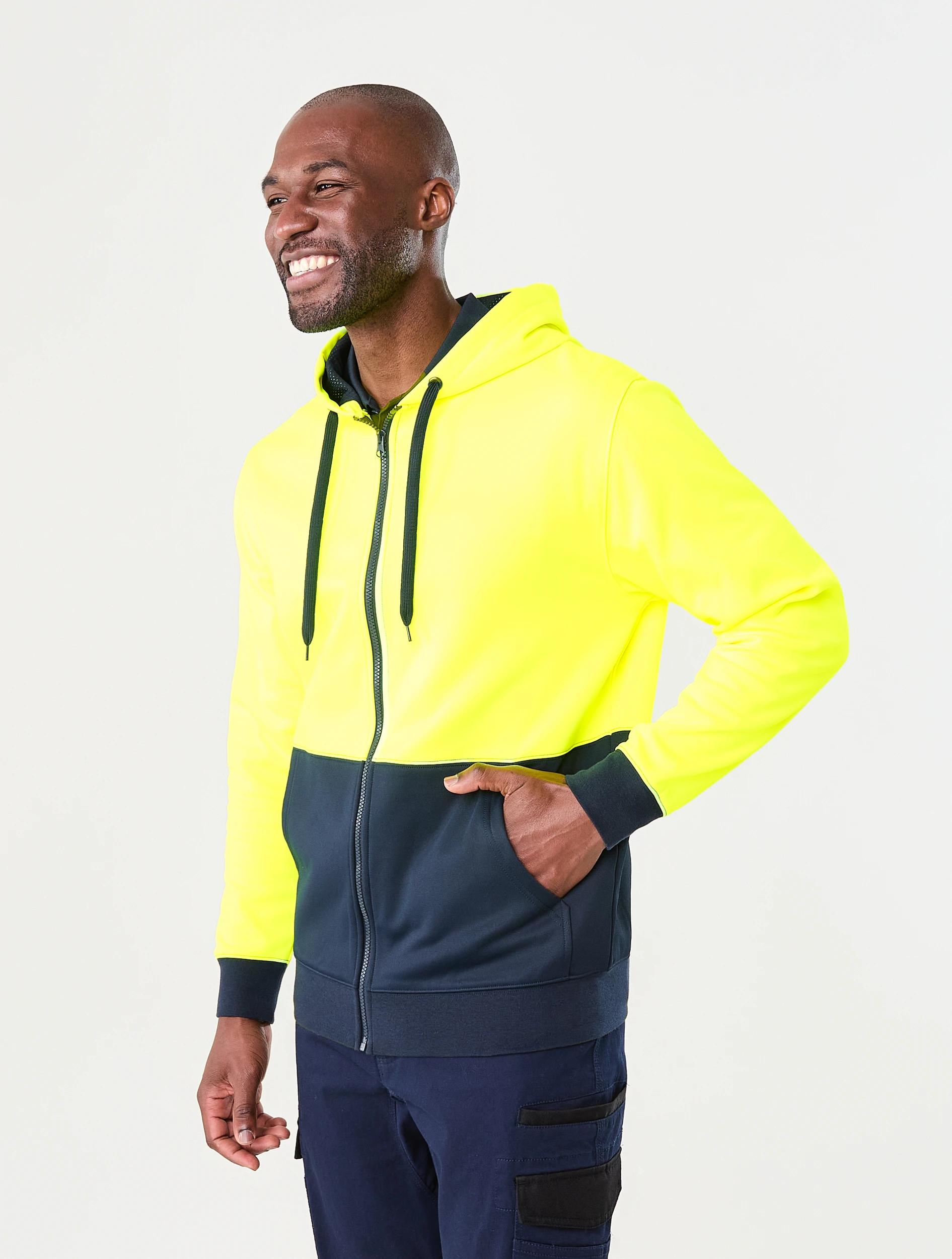 3 Workwear Hi-Visibility Zip Through Hoodie Yellow, 3 of 7