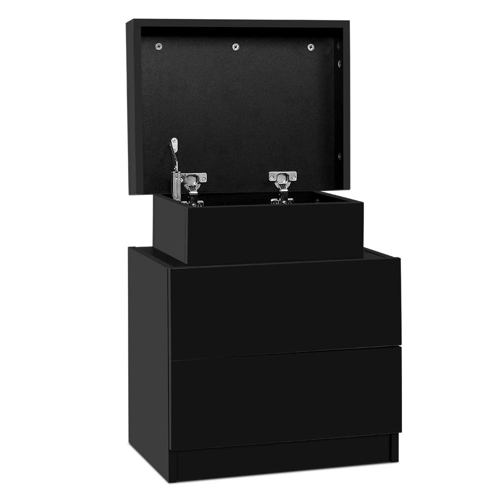 1 Artiss Bedside Table 2 Drawers Lift-up Storage - Black, 1 of 5