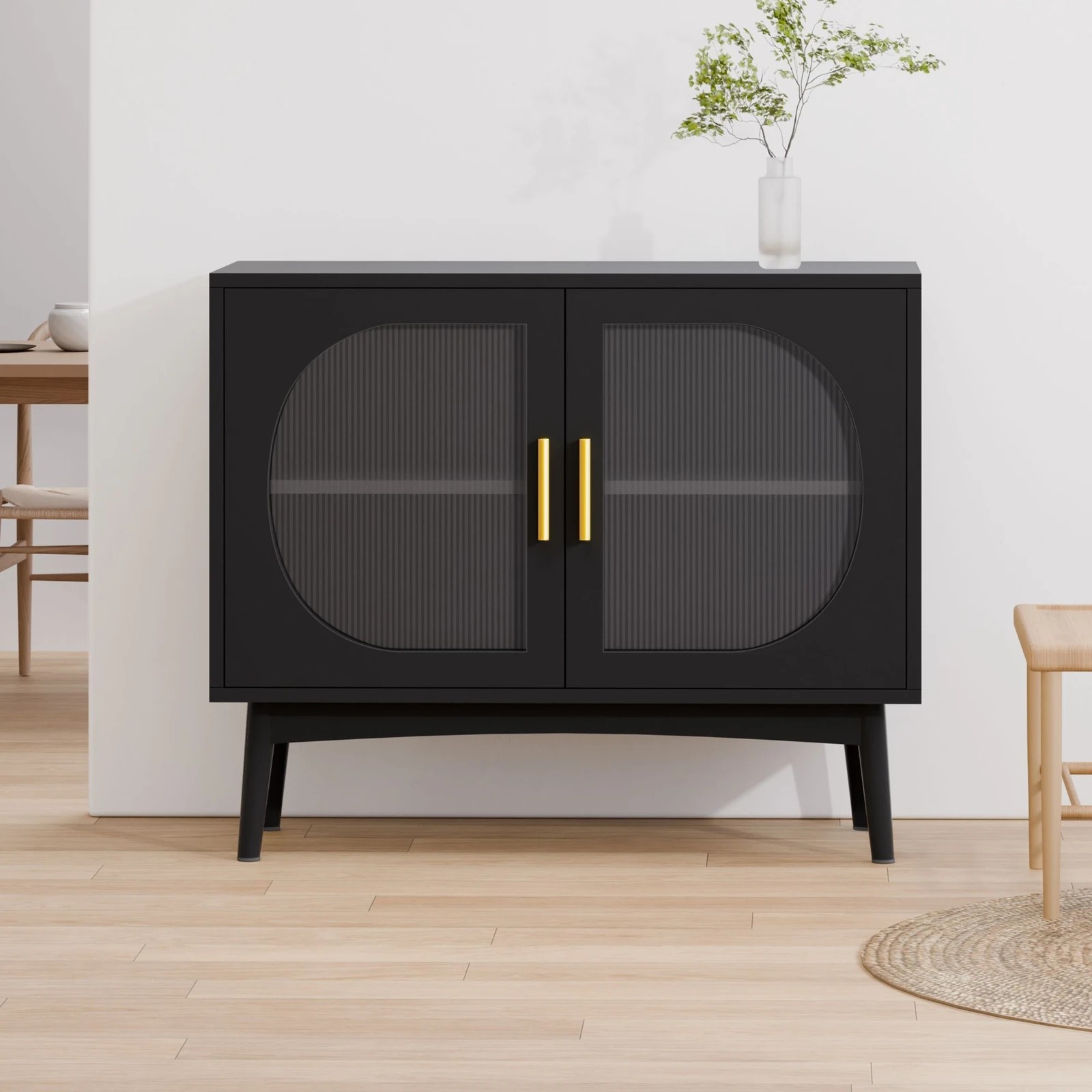 2 Alfordson Buffet Sideboard Cupboard Cabinet Storage Fluted Doors Pantry - Black, 2 of 10