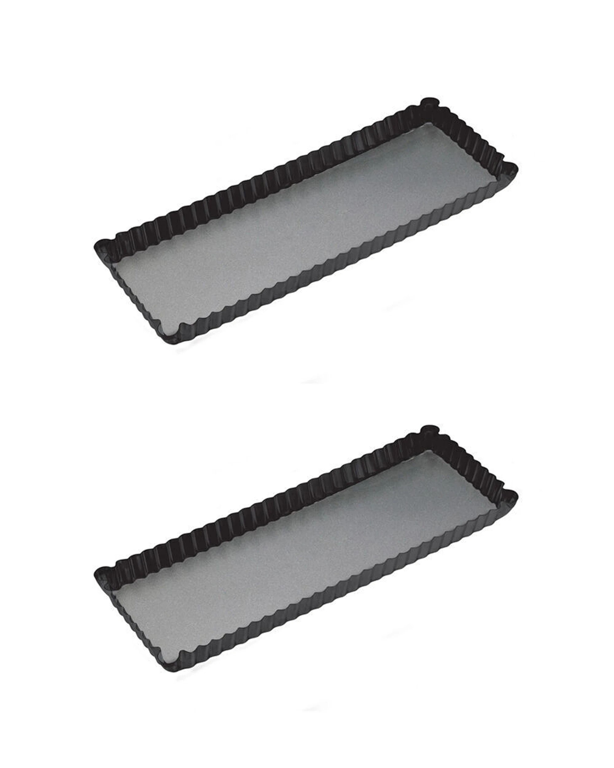 1 Mastercraft 2x 36x13cm Loose Base Non-Stick Rectangle Flan Quiche Pan - Black, 1 of 7