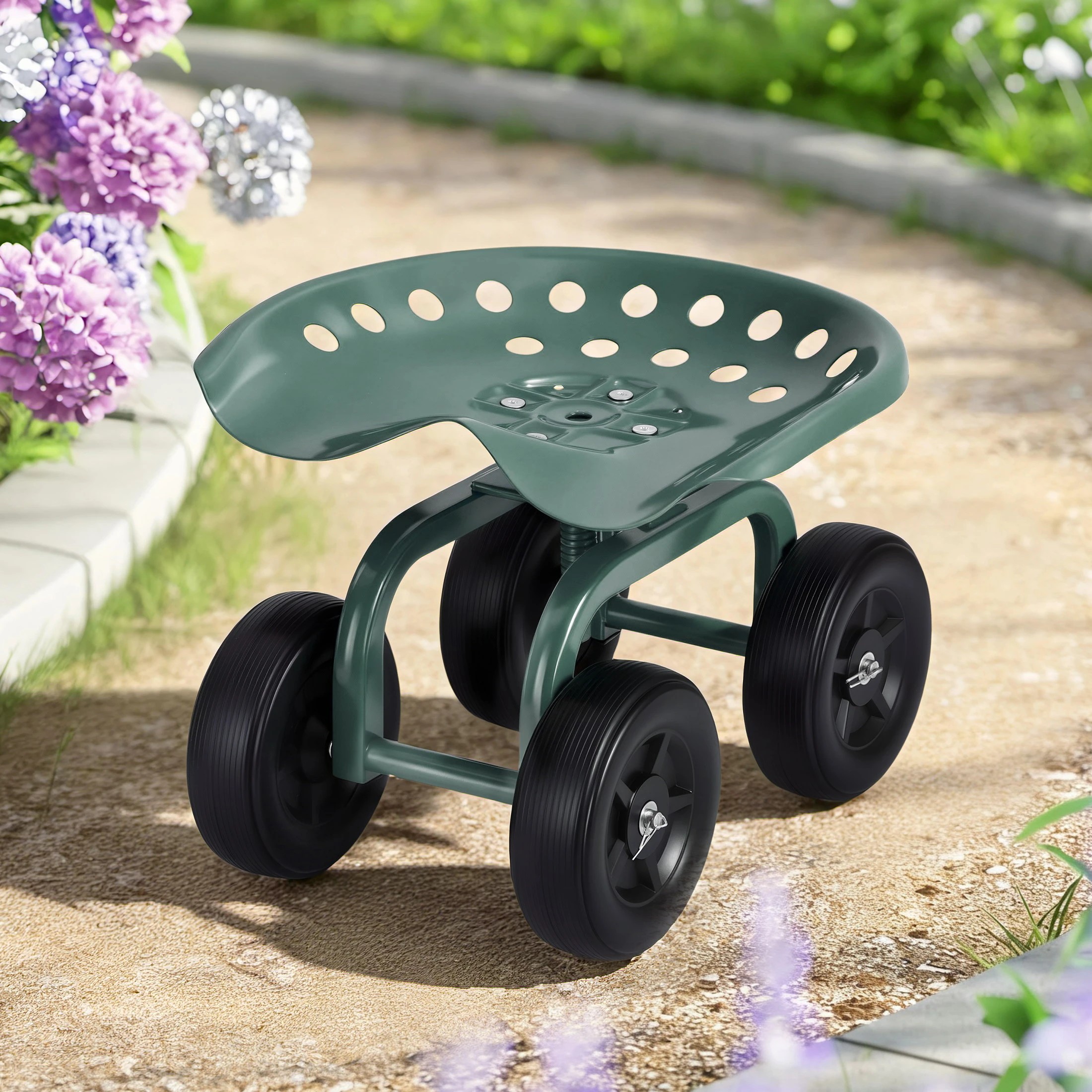 9 Gardeon Garden Seat 360 Swivel Rolling Adju Height Work Scooter Cart Wheels Heavy Duty 150kg - Multi, 9 of 9