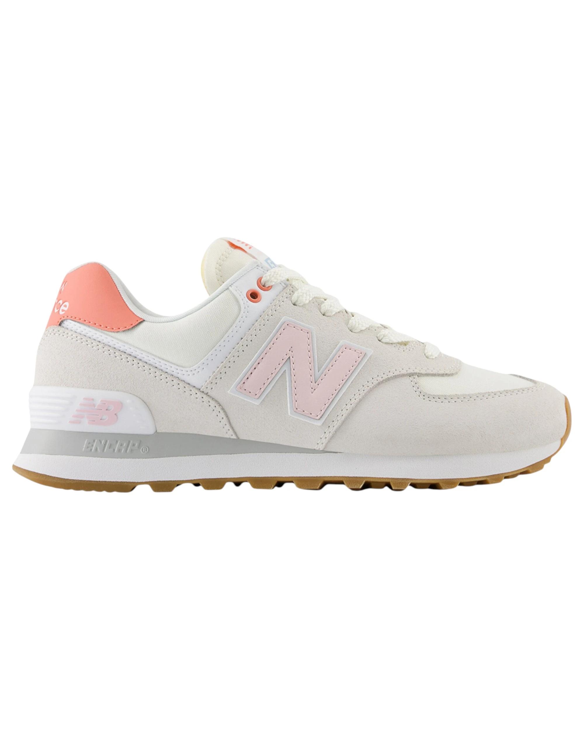 1 New Balance Womens 574 Athletic Shoes GREY/PINK, 1 of 5