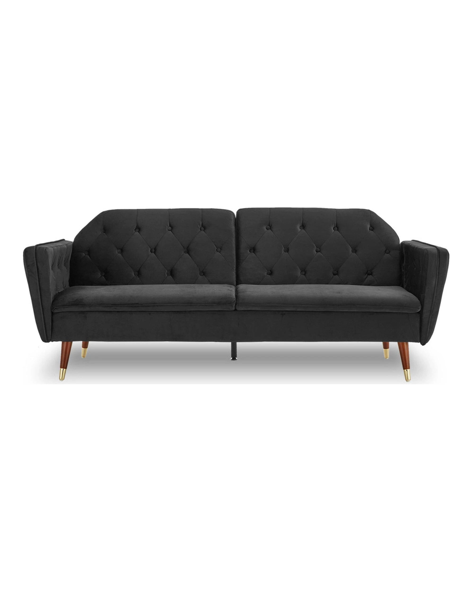 1 Sarantino Faux Velvet Tufted Sofa Bed Couch Futon - Black, 1 of 10