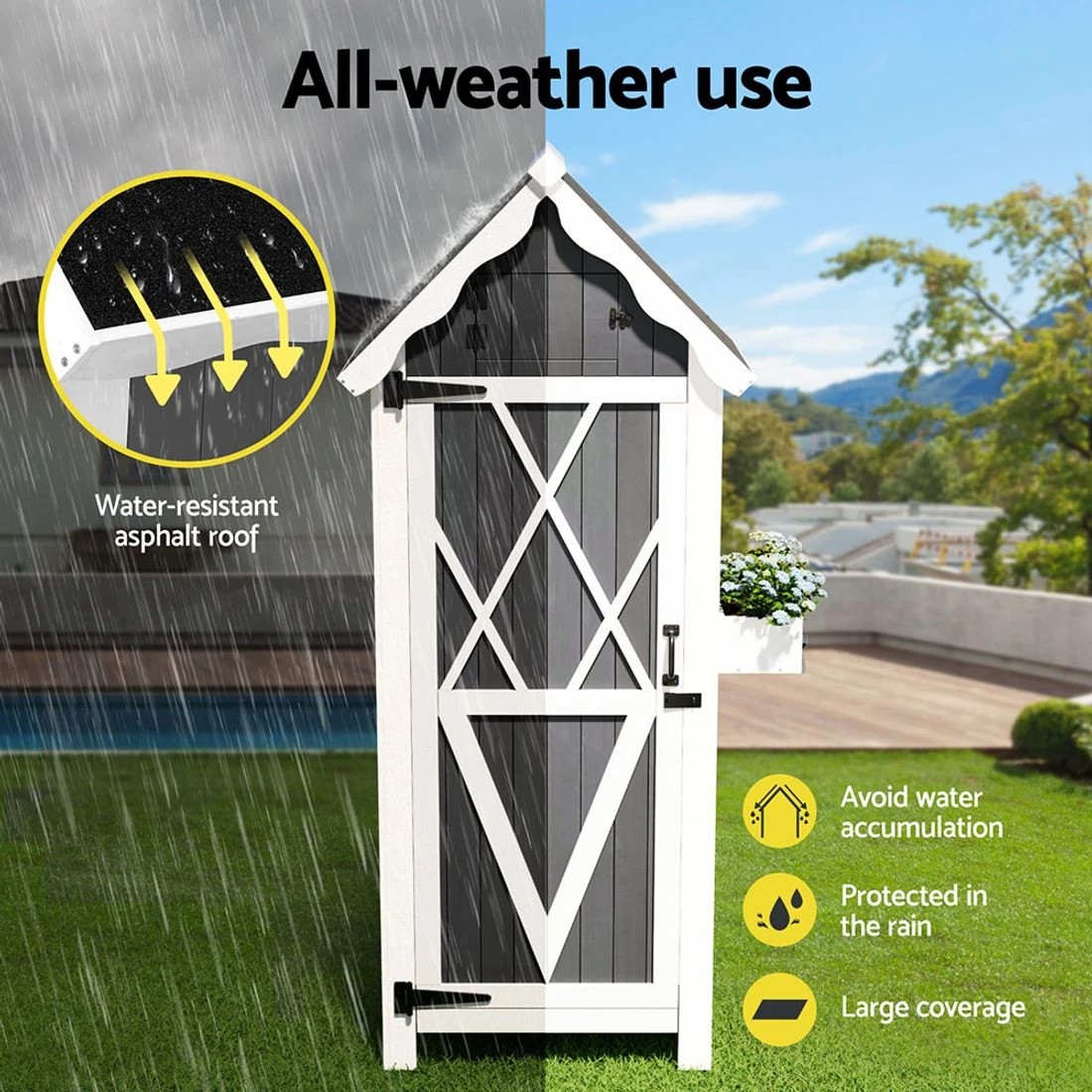 8 Gardeon Outdoor Storage Cabinet Shed Box Wooden Shelf Chest Garden - Grey, 8 of 8