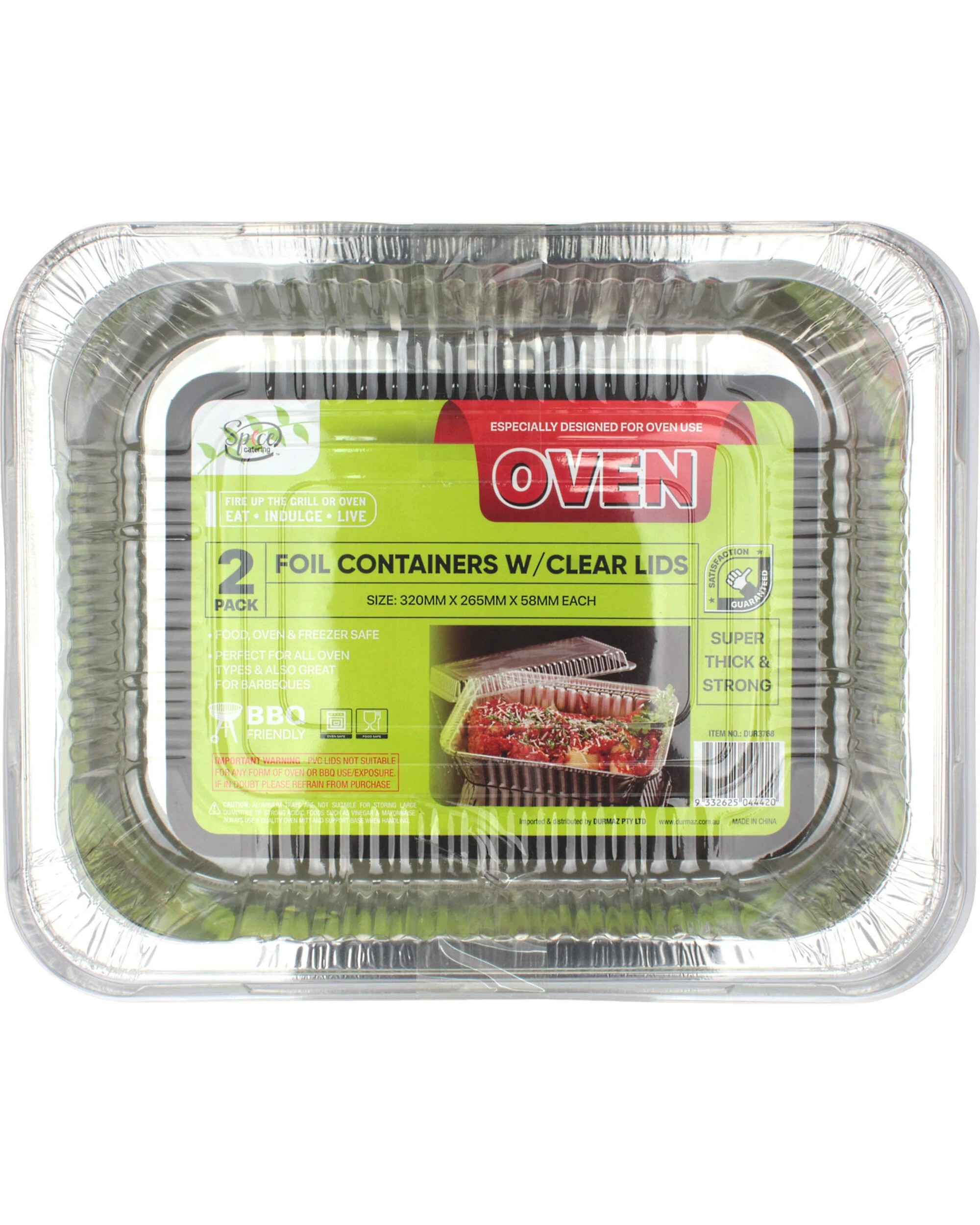 1 Durmaz Foil Roasting Trays With PVC Lids 32cm x 26.5cm x 5.8cm Pack of 2, 1 of 2