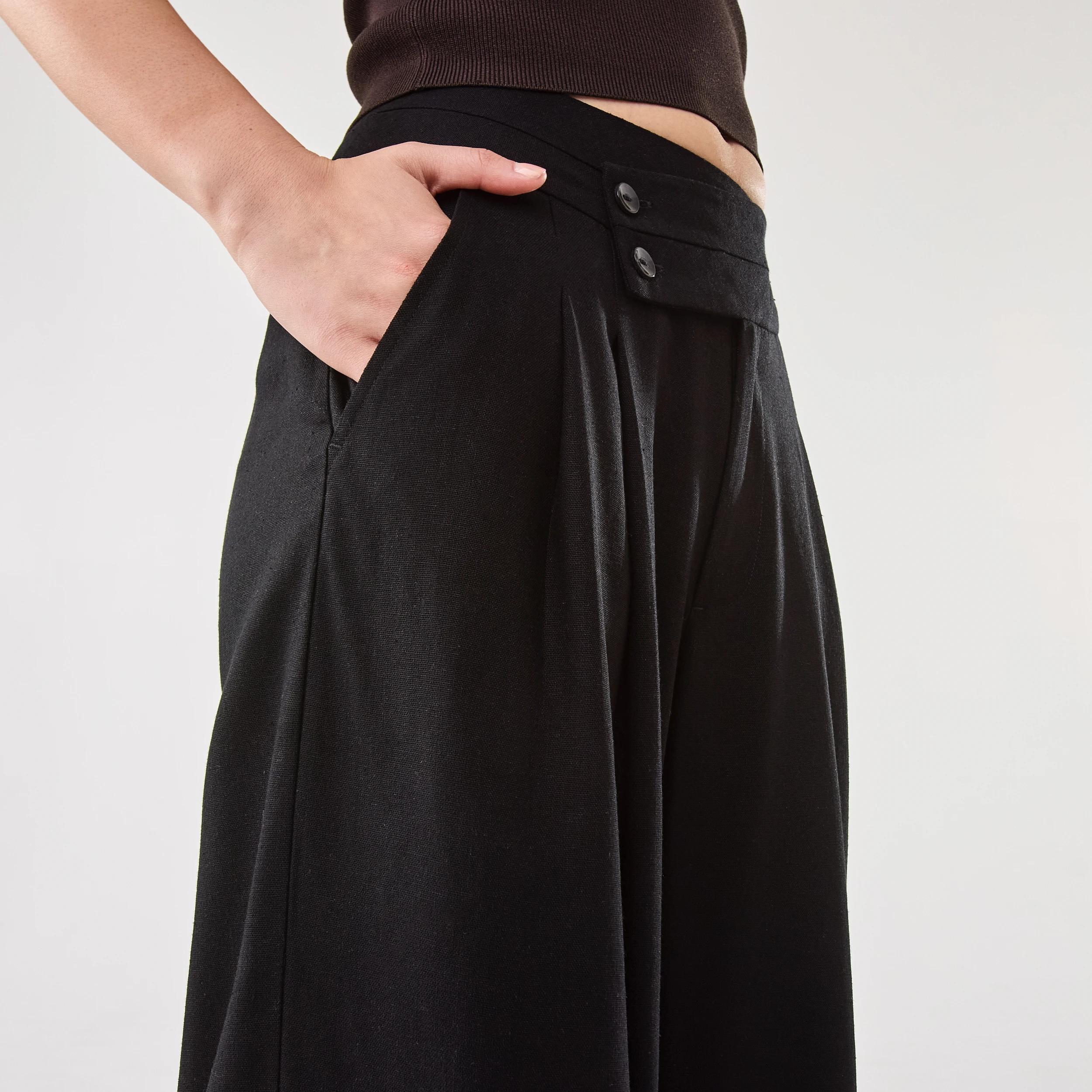 6 Linen Blend Palazzo Pants Black, 6 of 10