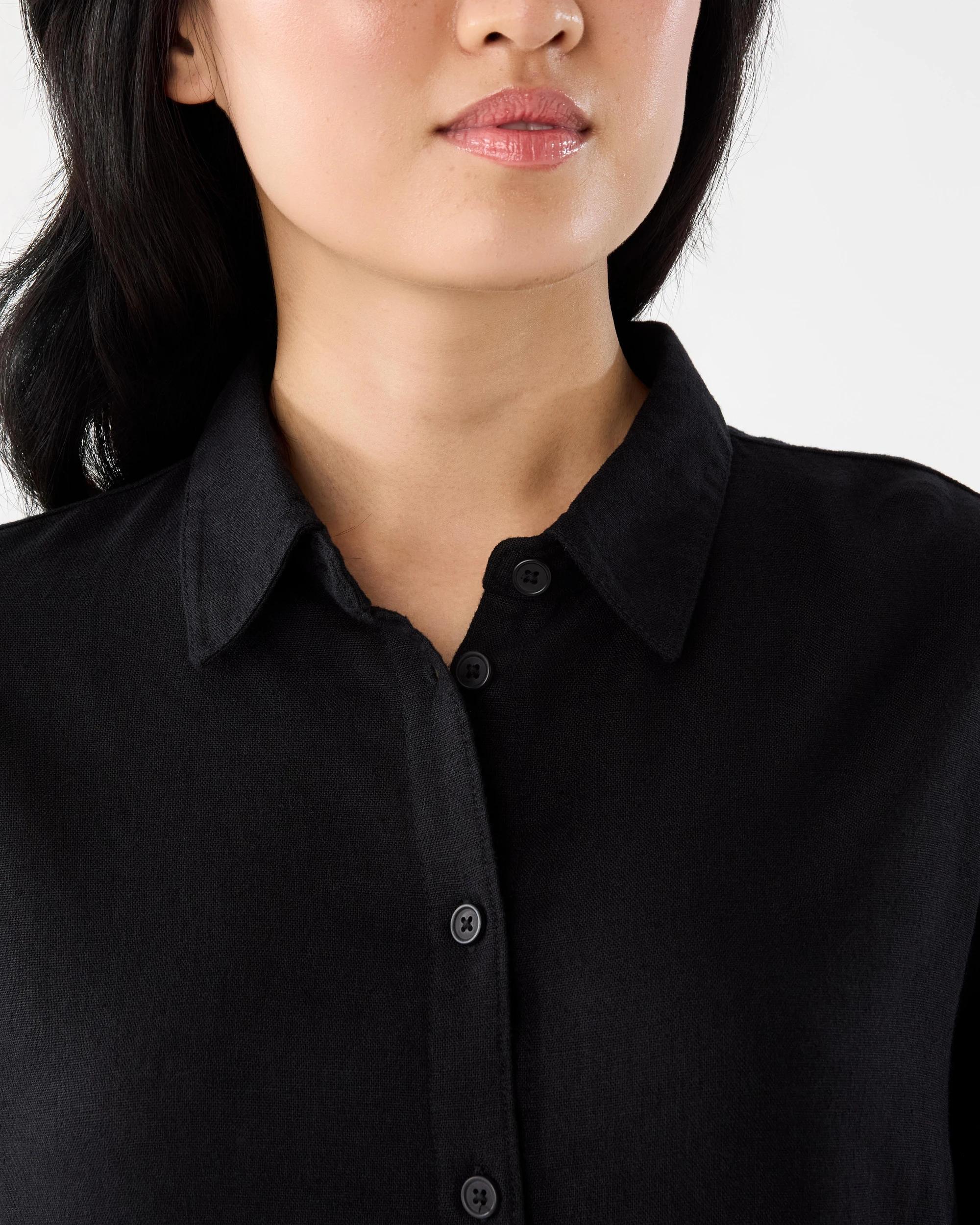 5 Long Sleeve Linen Blend Shirt Black, 5 of 7