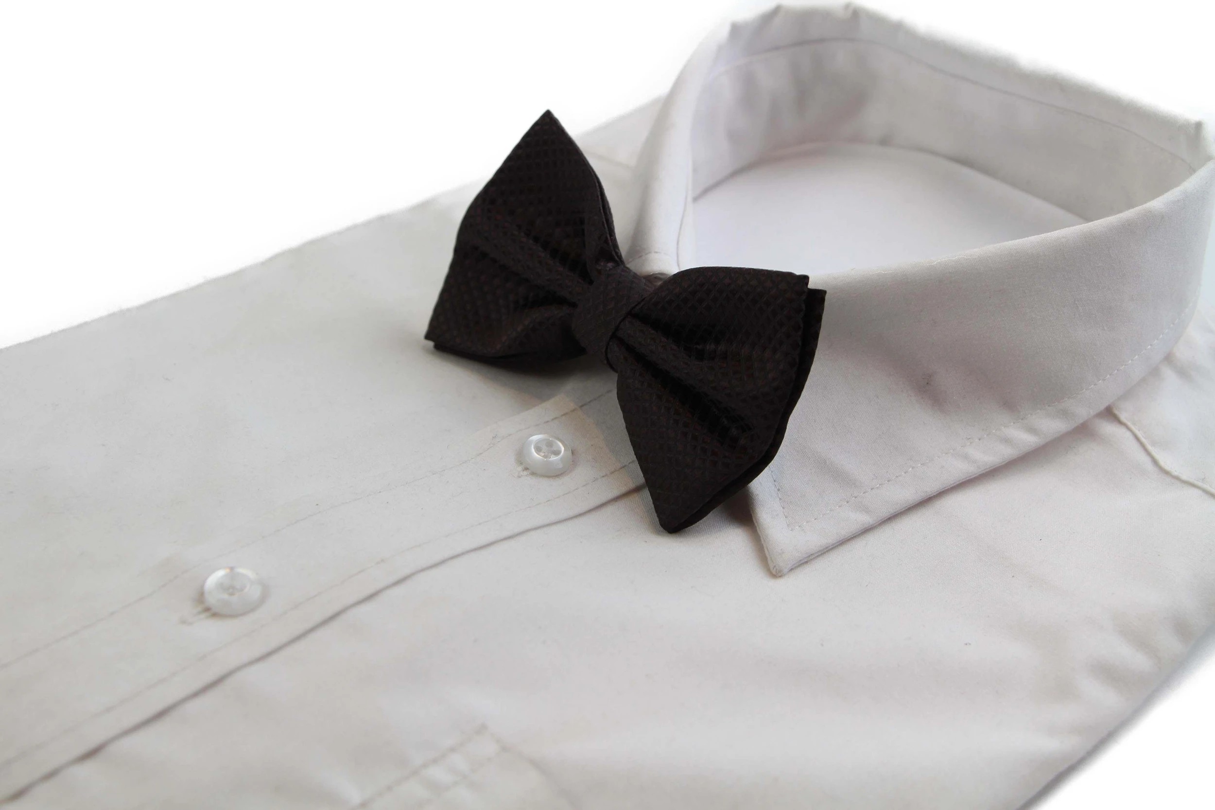 1 Zasel Mens Dark Brown Plain Coloured Large Patterned Checkered Bow Tie - Brown, 1 of 3