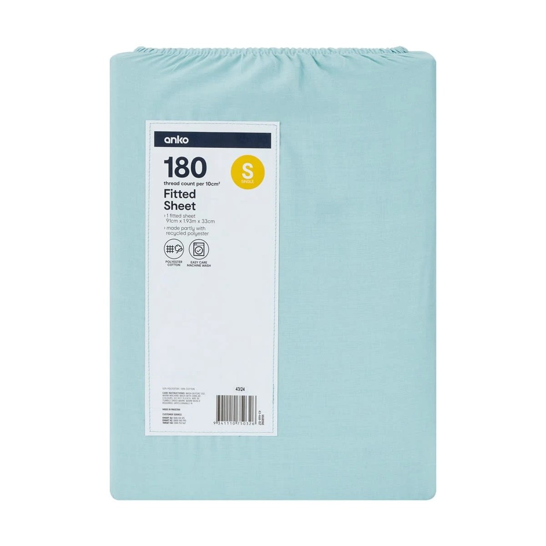 4 180 Thread Count Fitted Sheet - Single Bed, Marine, 4 of 4