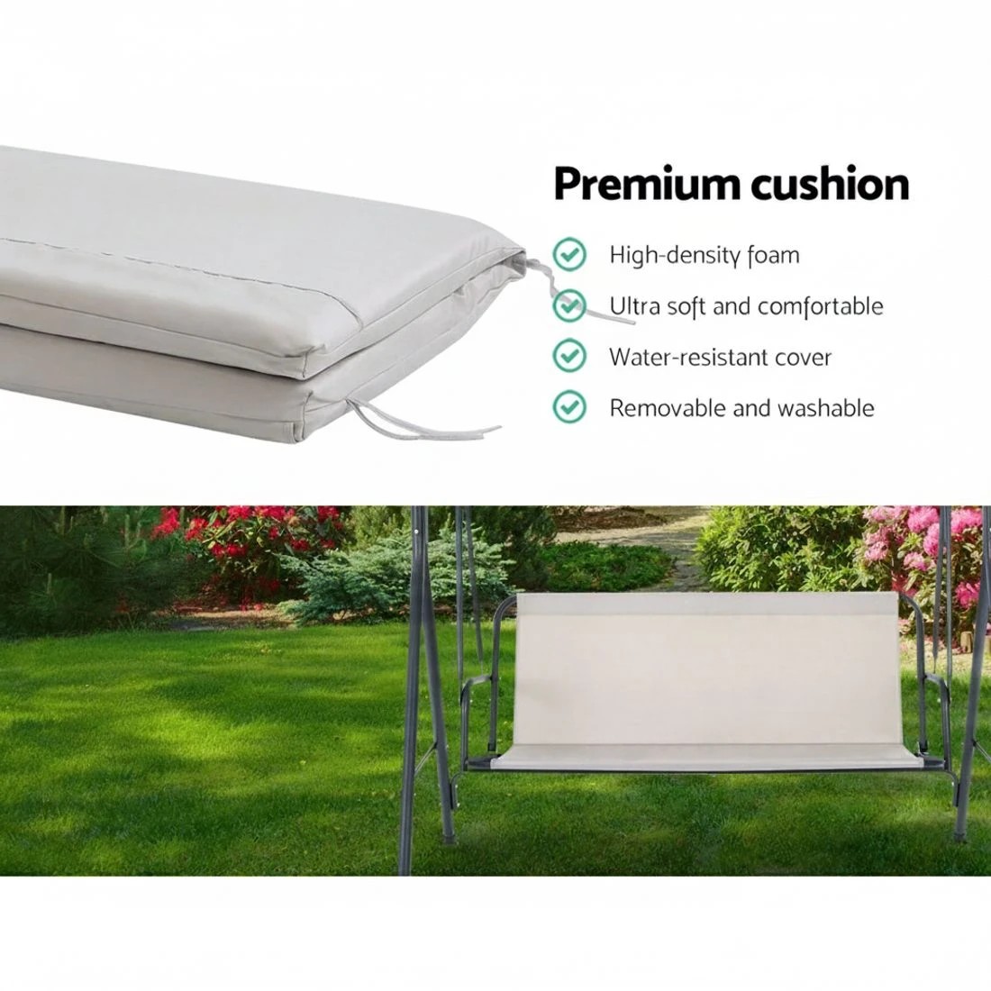 4 Gardeon Outdoor Swing Chair Garden Bench Furniture Canopy 3 Seater - Beige, 4 of 6