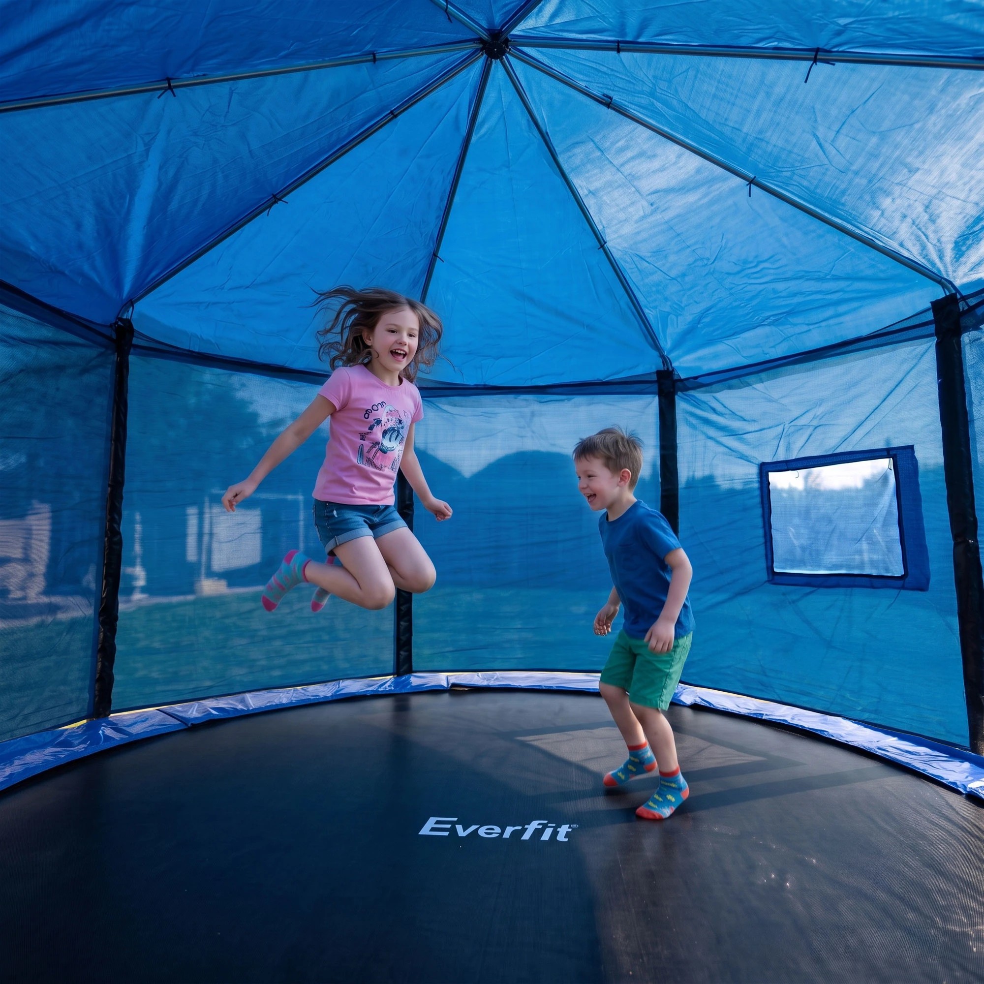 6 Everfit 12FT Kids Trampoline with Tent Cover Ladder Window Outdoor Sporting Toys - Blue, 6 of 7