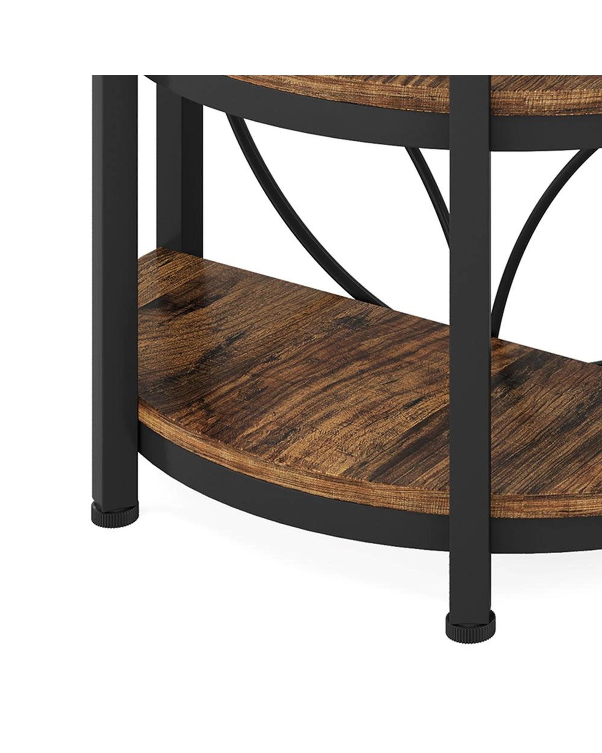 6 OAKORY Half-Round End Table, 3-Tier Narrow Side Table with Metal Frame, Rustic Brown Top, 6 of 8