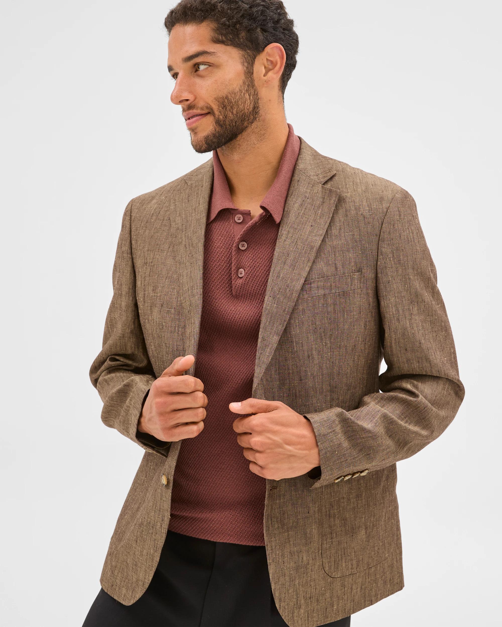 2 Tailored Fit European Linen Blazer - Preview CHOCOLATE, 2 of 7