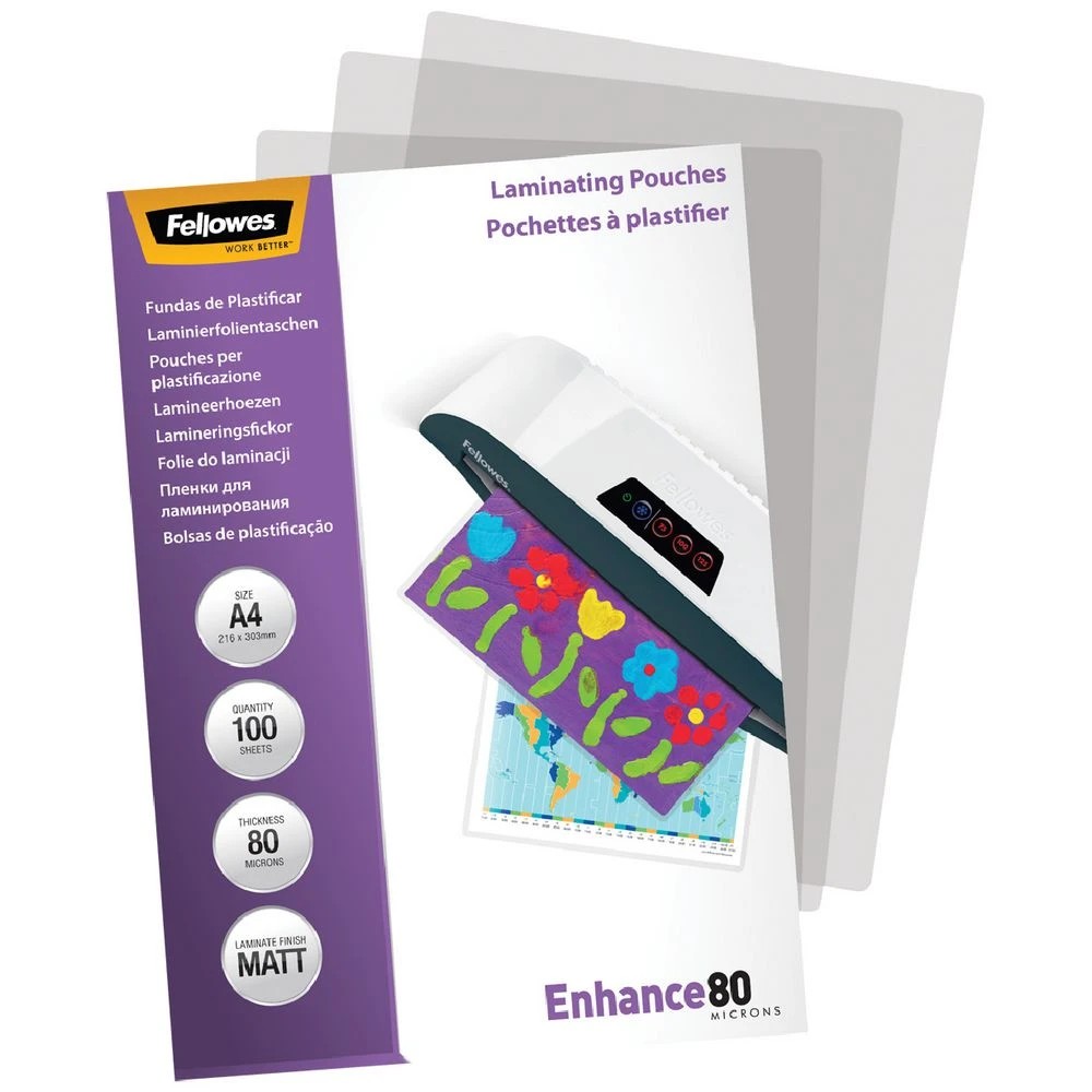 3 Fellowes A4 80 Micron Laminating Pouch Matte 100 Pack, 3 of 4