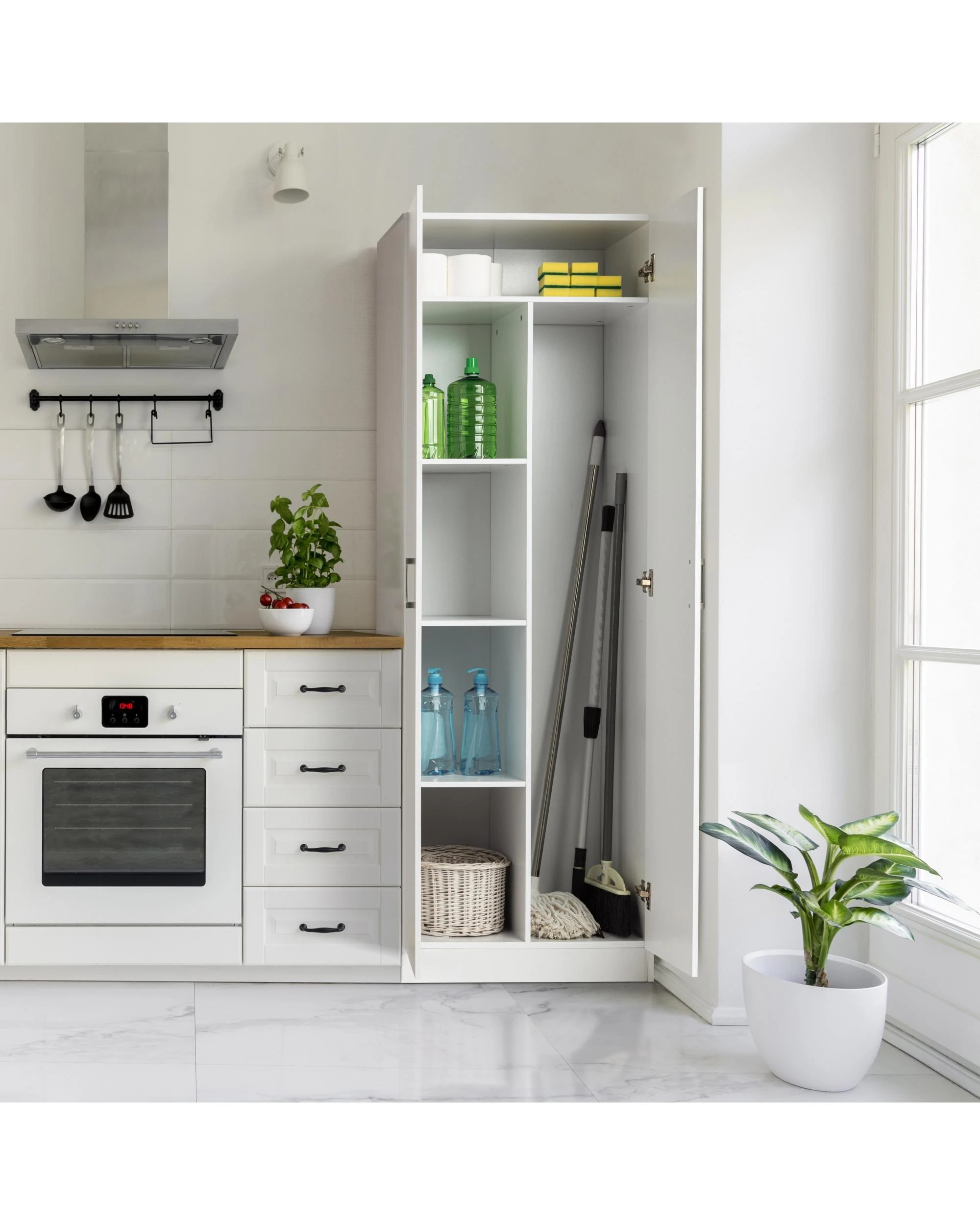 3 Kodu Ivy Broom Cupboard Pantry Storage Cabinet 2 Door 5 Tier Shelf Multipurpose - White, 3 of 9