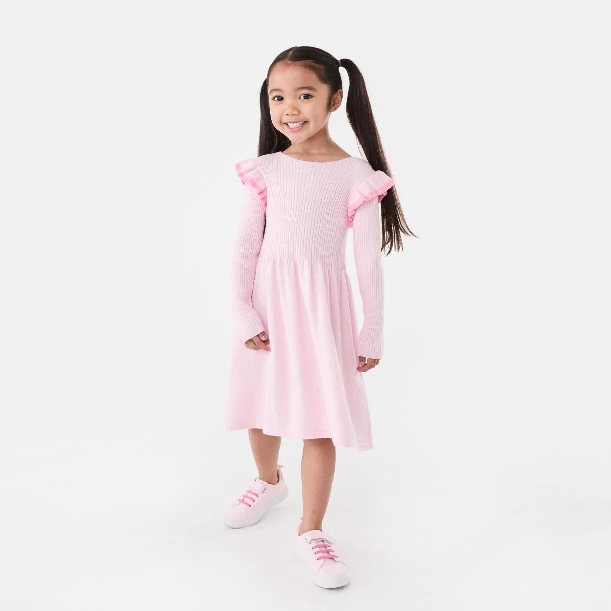 6 Long Sleeve Viscose Knit Dress Pink Marle, 6 of 9