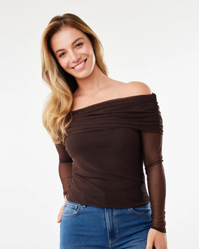 Long Sleeve Mesh Off Shoulder