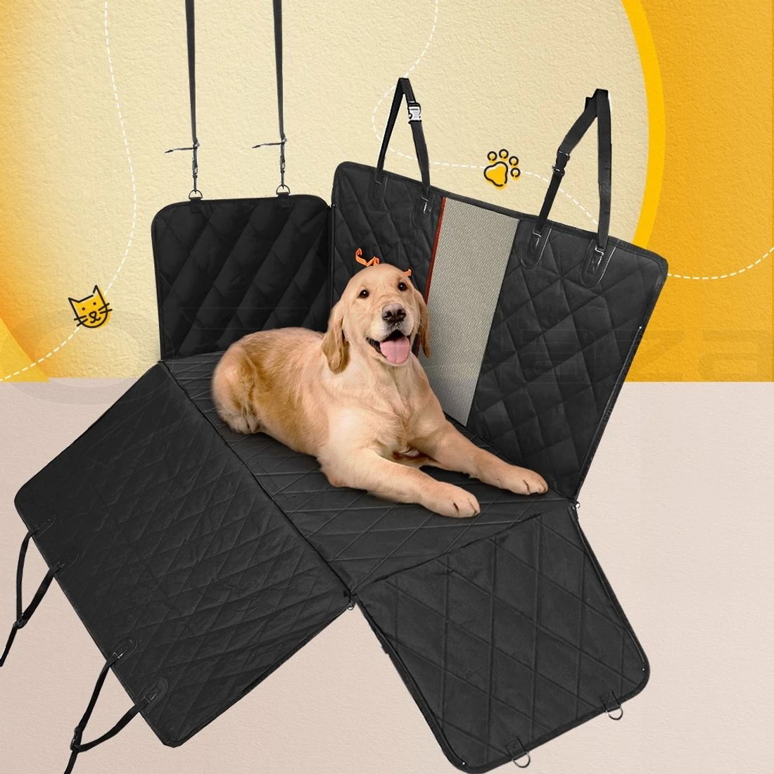 3 i.Pet Pet Car Seat Cover Dog Hammock Protector Back Waterproof Belt Non Slip Mat - Black, 3 of 6