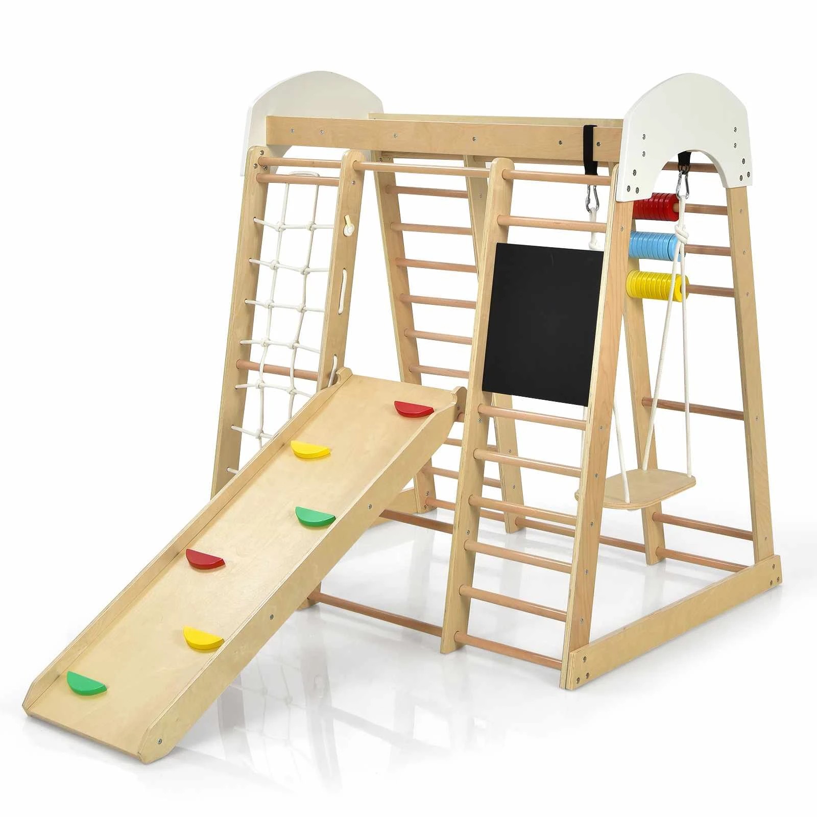 1 Costway Climb Playset 8-IN-1 Climbing Frame Swing Slide Set - Natural, 1 of 1