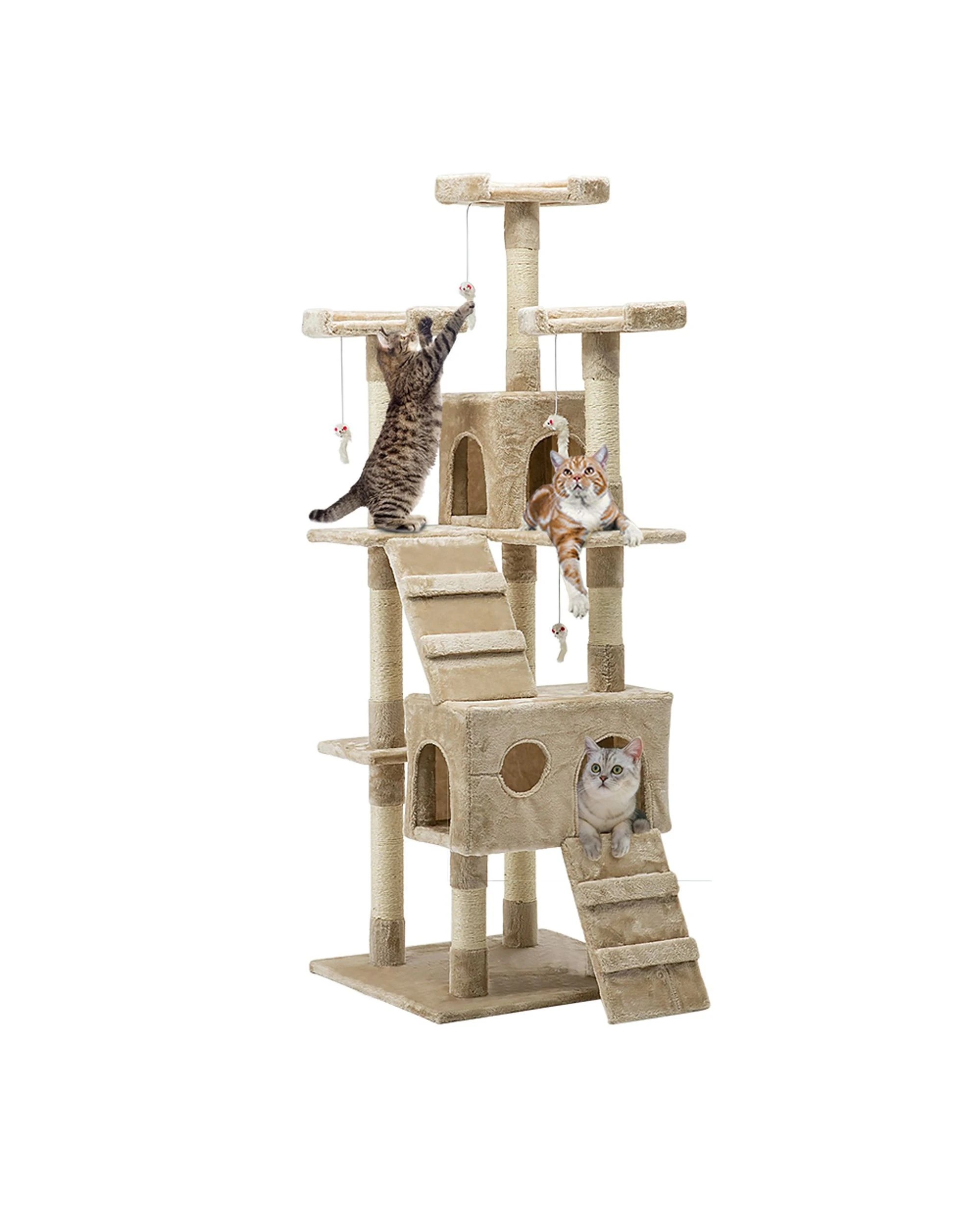 1 i.Pet Cat Tree 180cm Tower Scratching Post Scratcher Wood Condo House Toys - Beige, 1 of 7