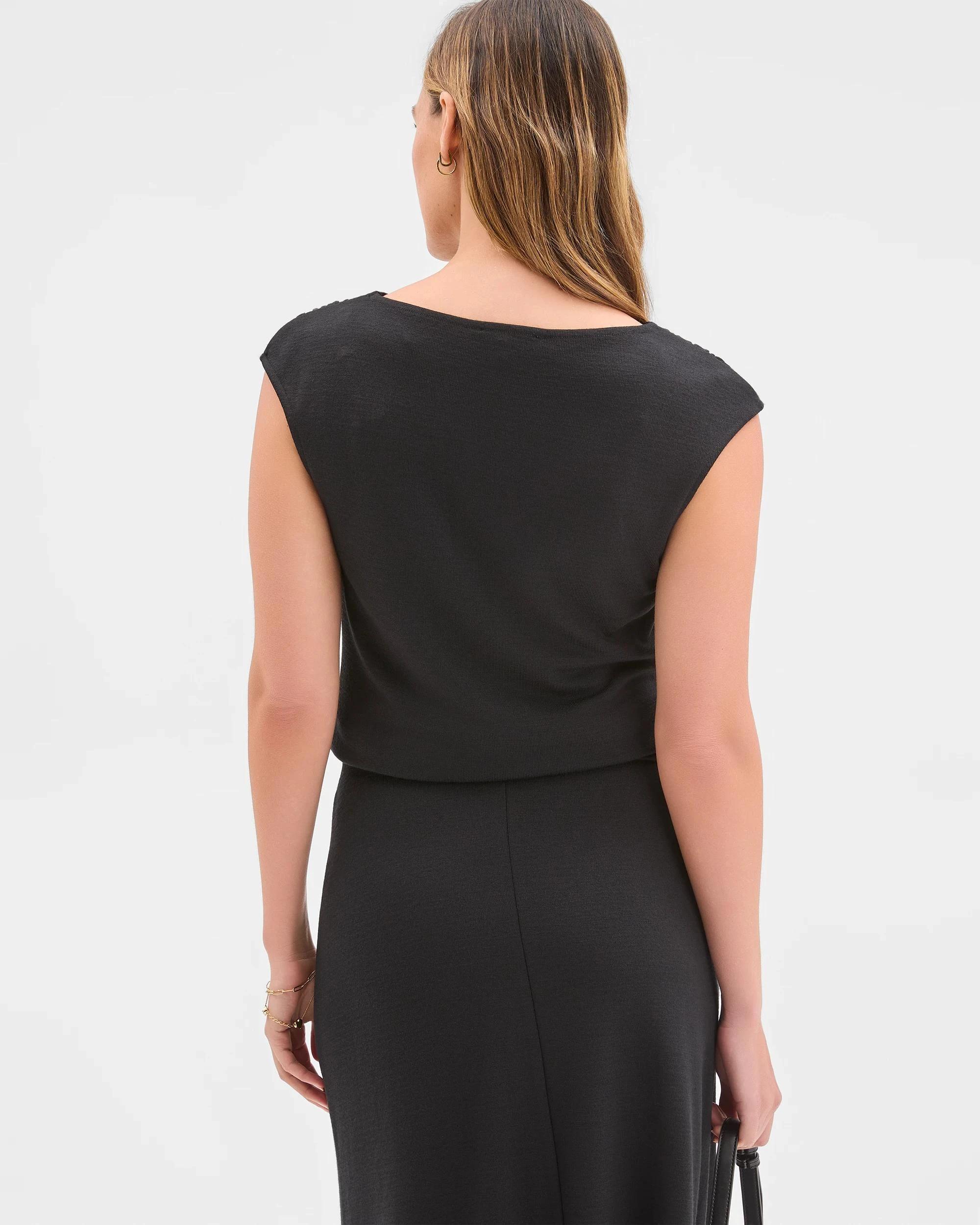 4 Preview Sleeveless Drape Tank Top BLACK, 4 of 5