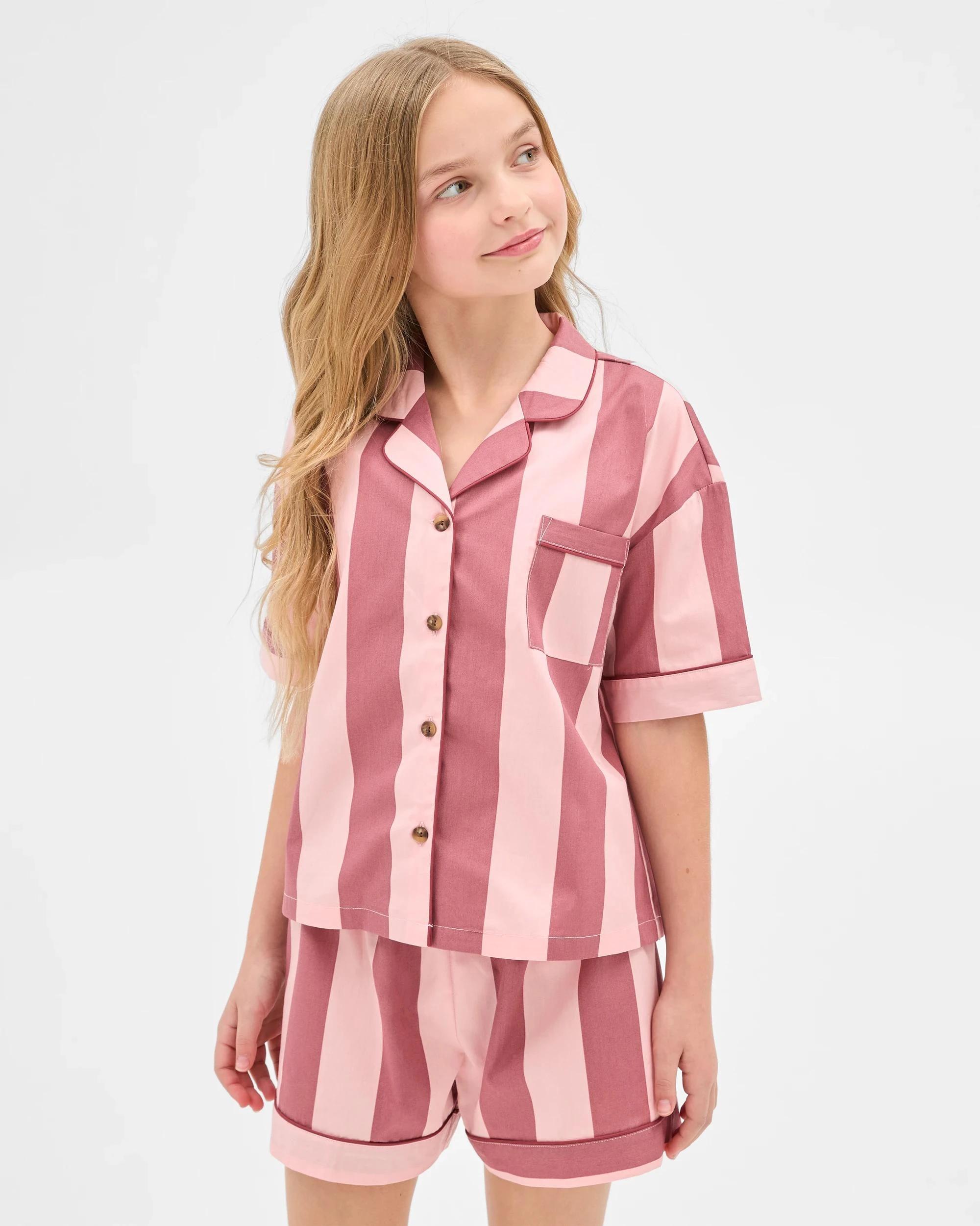 1 Target Kids Australian Cotton Older Girls Short Pyjama Set - Pink Stripe PINK STRIPE, 1 of 7
