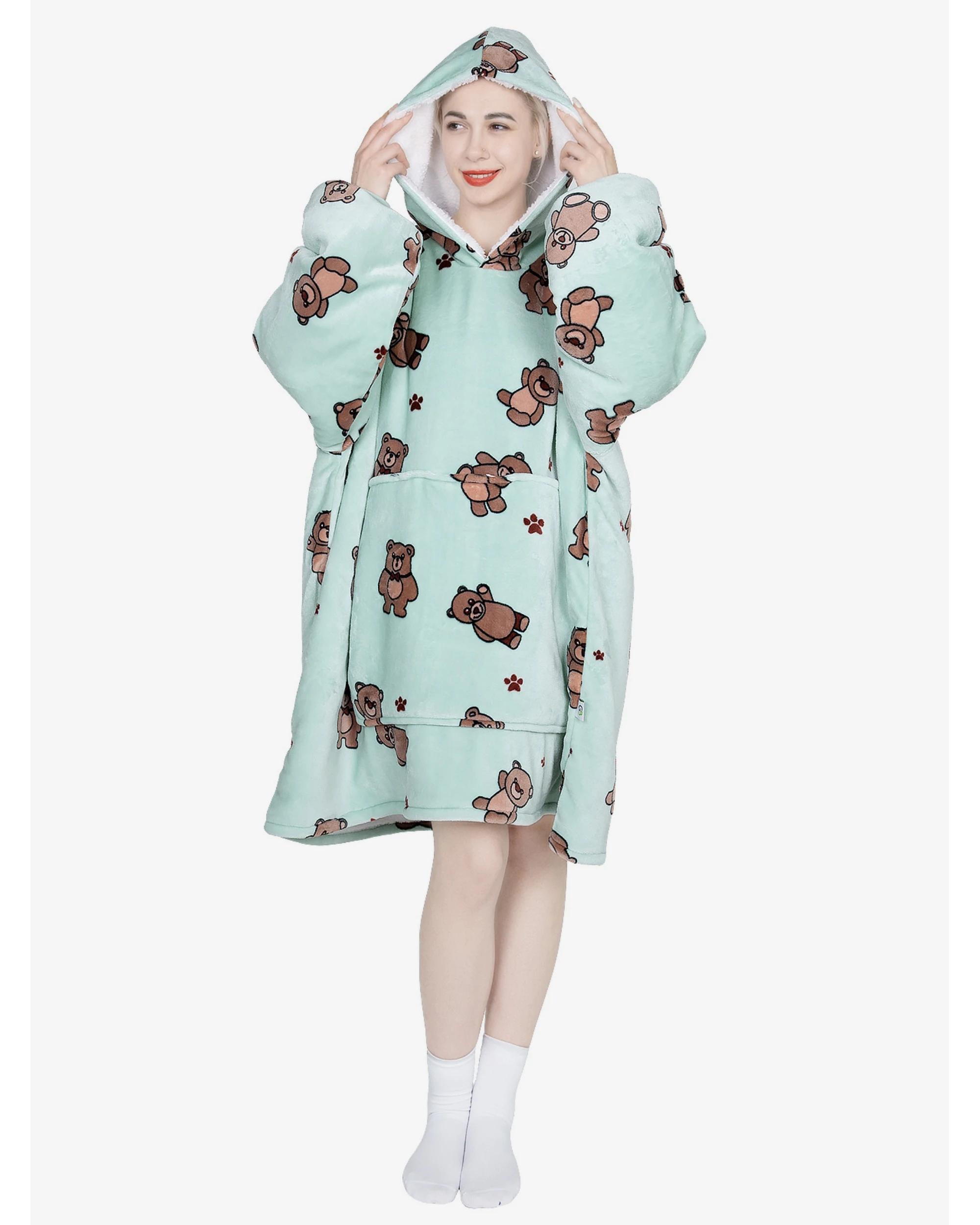 1 Advwin Winter Wearable Blanket Hoodie Adult Pink Point BEAR, 1 of 5