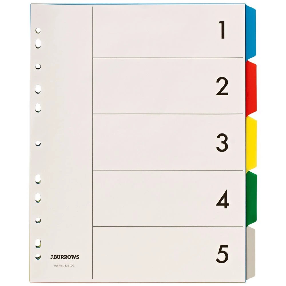 2 J.Burrows A4 5 Tab Dividers Polypropylene Extra Wide, 2 of 3