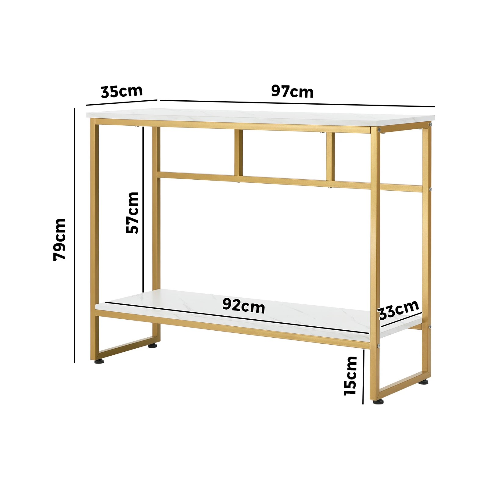 2 Oikiture Console Table Hallway Marble Effect Metal Entry Table Display - Gold, 2 of 9