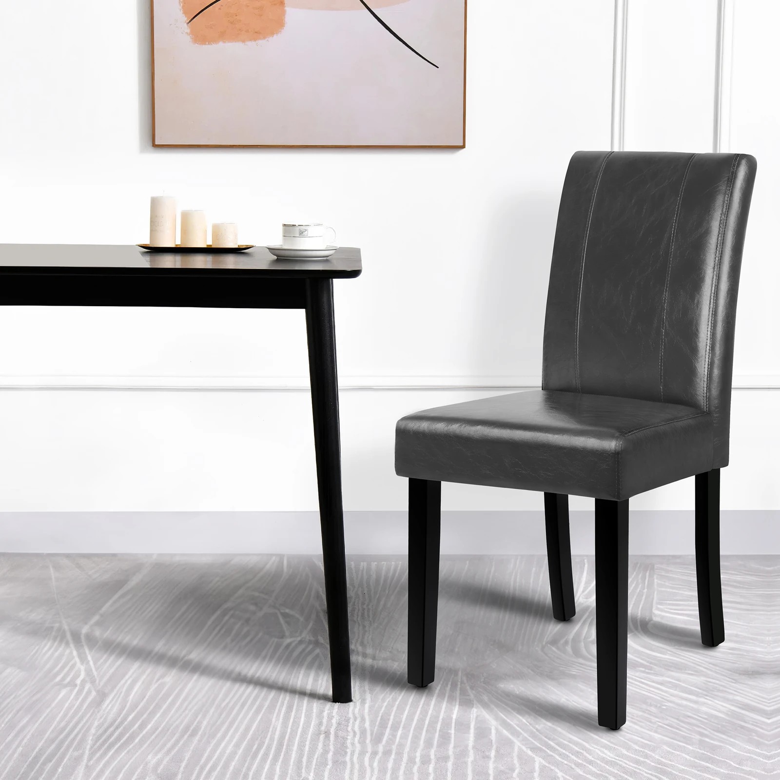 4 Alfordson 4x Dining Chairs Cafe Kitchen Chair High-Back Wooden PU Leather - Grey, 4 of 10