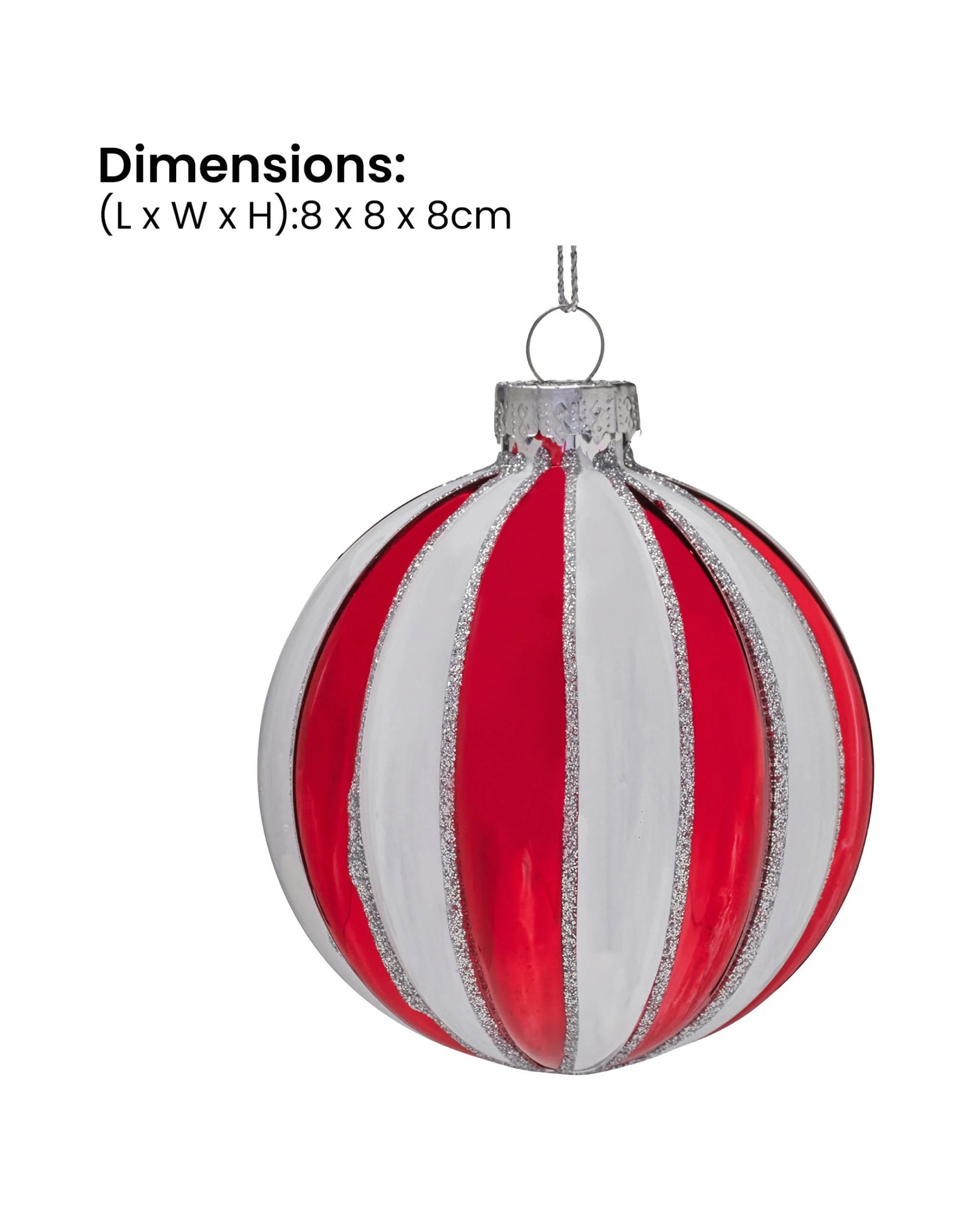 3 Christabelle Box of 6 Red and White Glass Baubles with Stripe Pattern - Red, 3 of 4