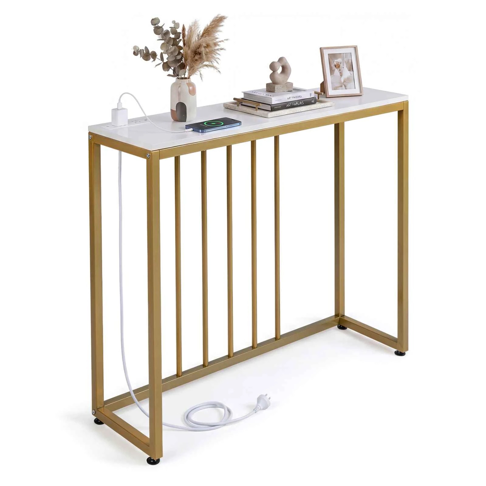 5 Costway Console Table w/Power Outlets Narrow Entryway Hallway Table, 5 of 5