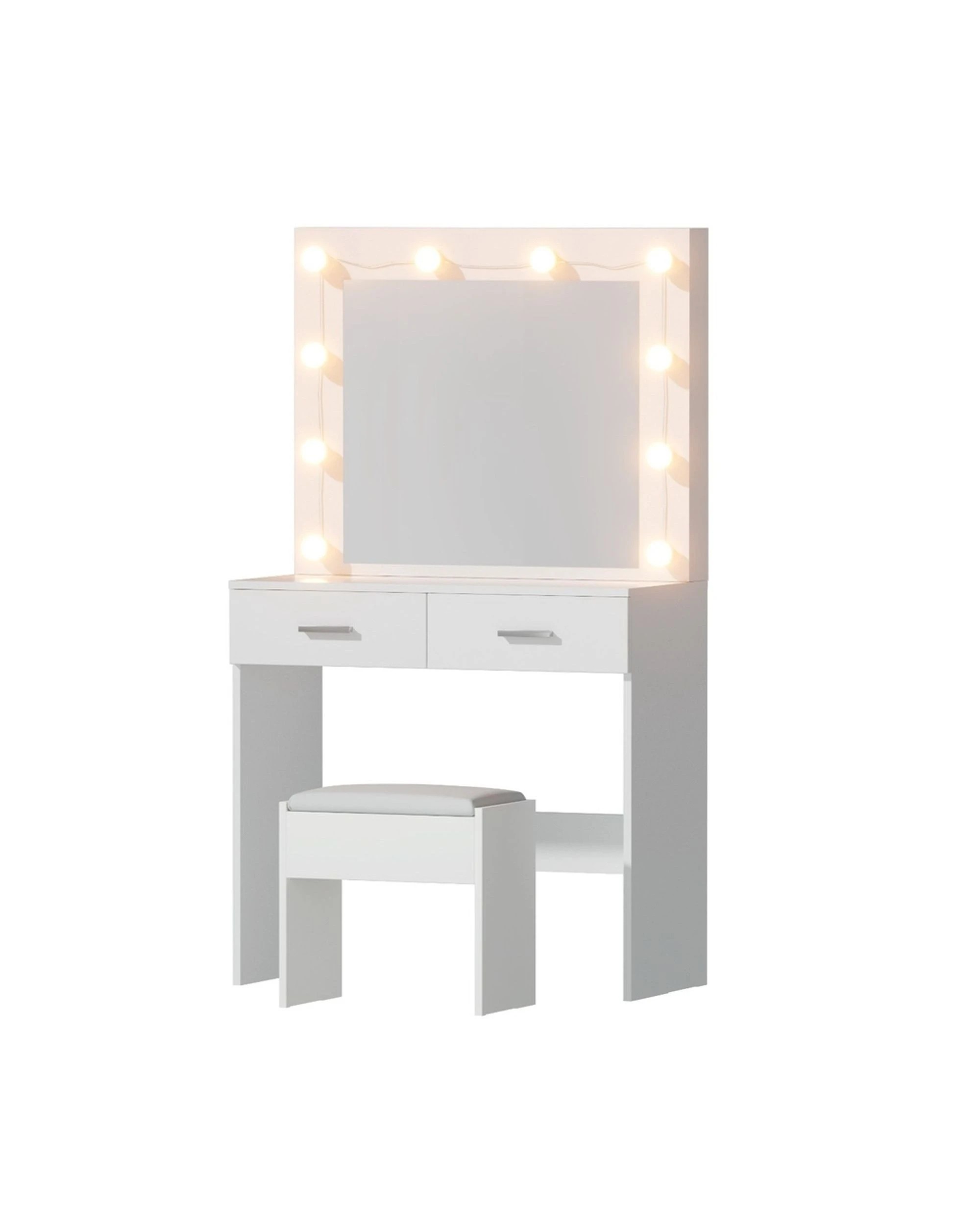 1 Artiss Dressing Table Vanity Desk Set Stool 10 Led Bulbs - White, 1 of 8