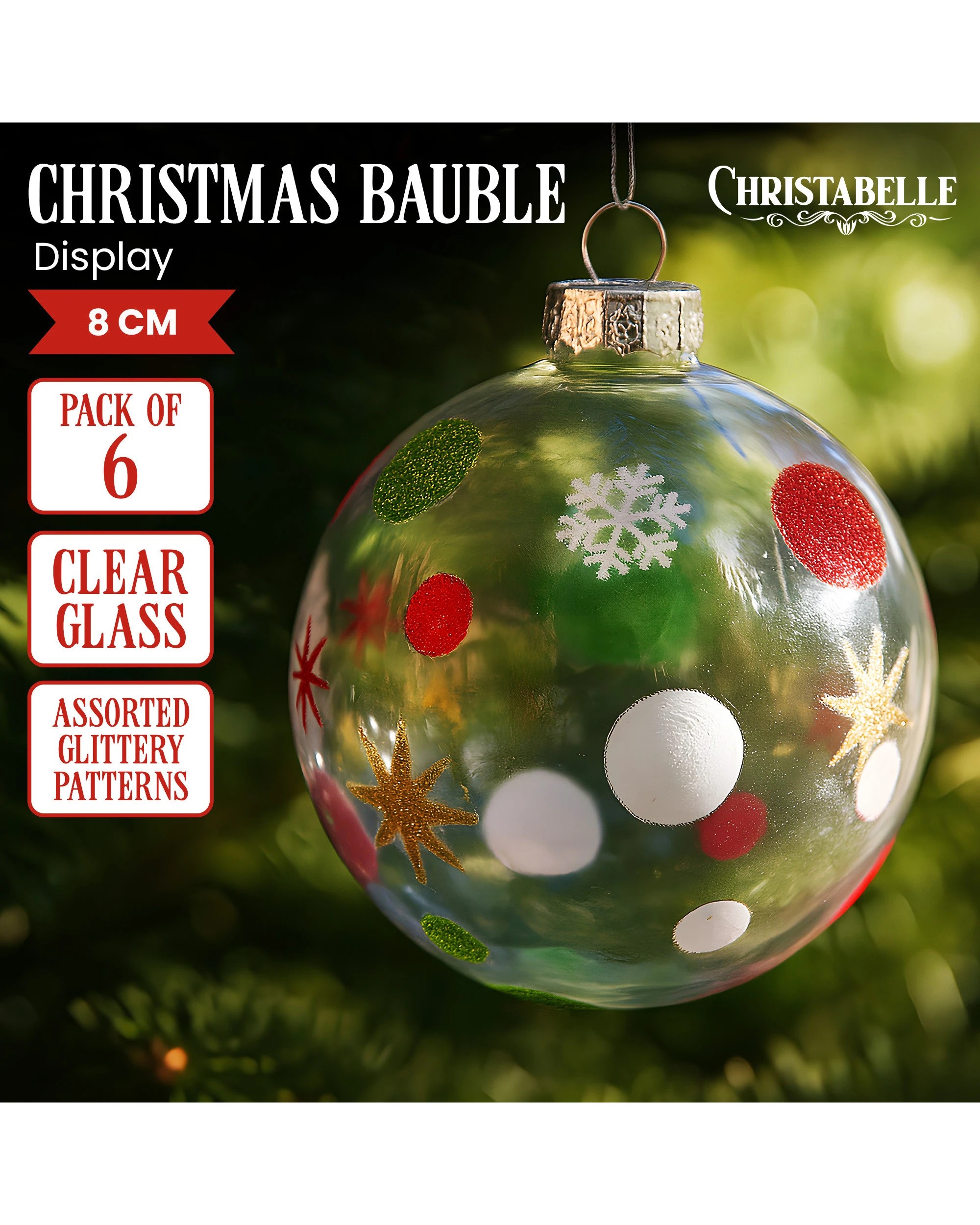 7 Christabelle Glass Baubles 6 Pcs with Assorted Patterns Balls Christmas Tree Decoration Ornament, 7 of 7