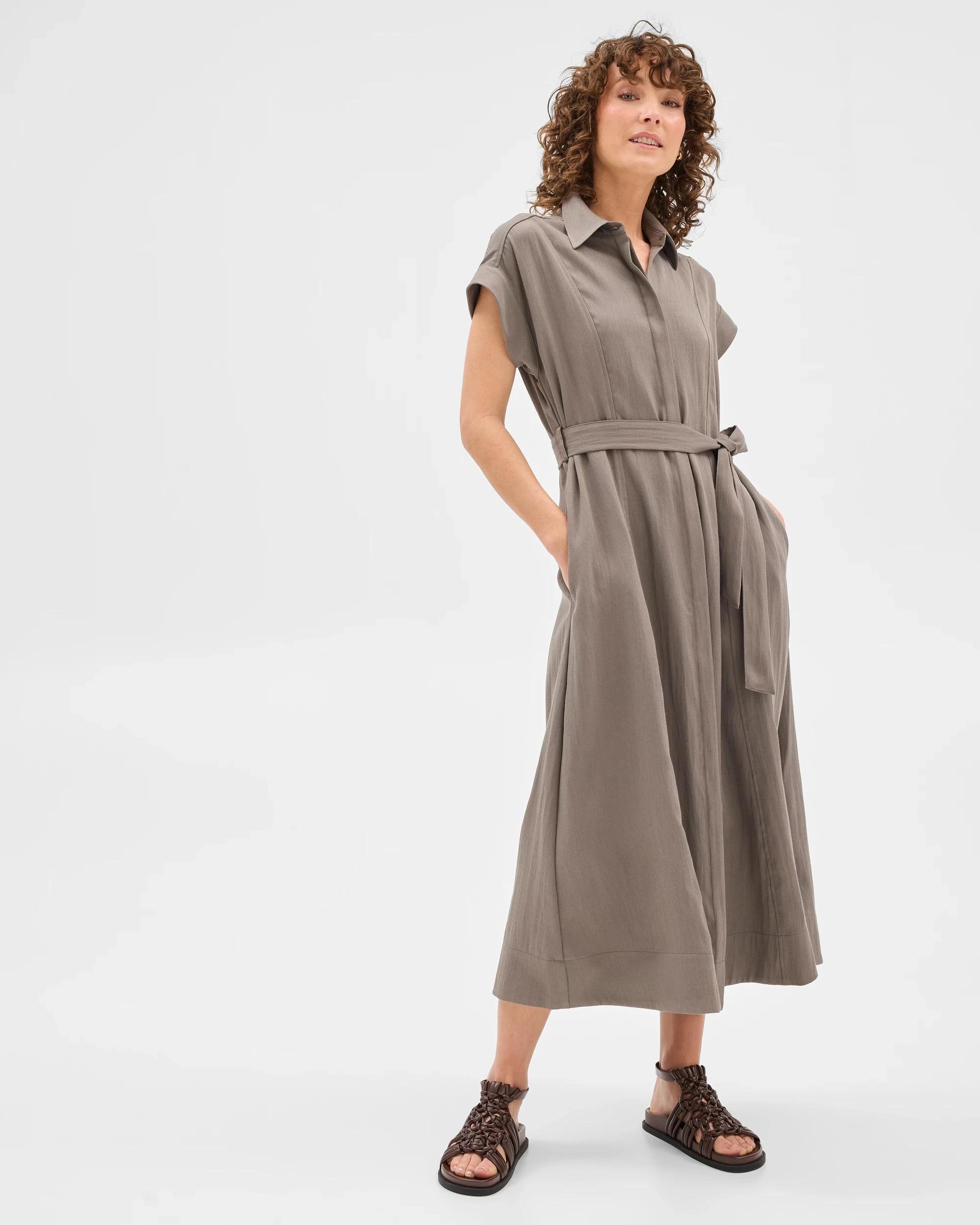 1 Summer Twill Midi Shirt Dress - Preview DUSTY KHAKI, 1 of 6