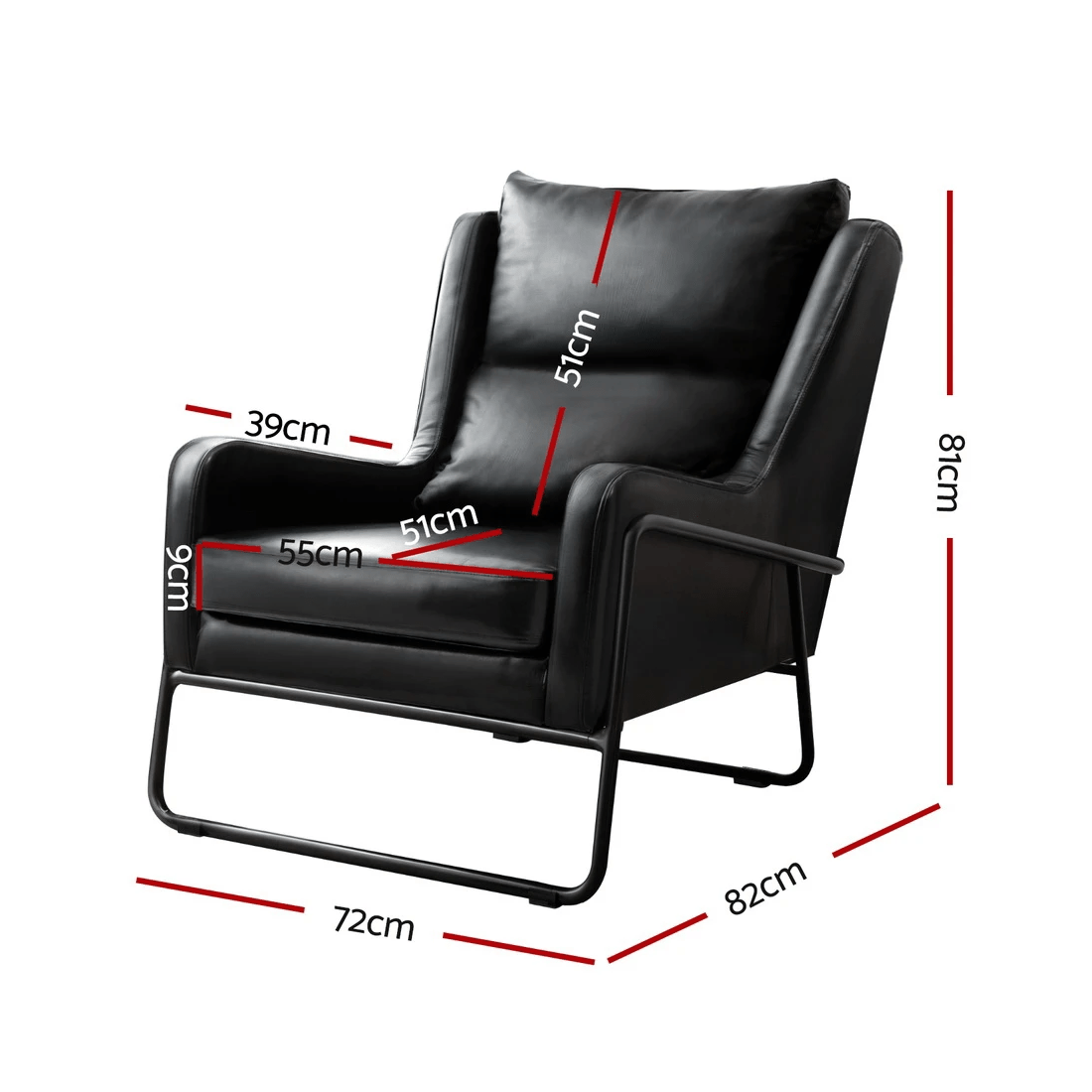 2 Artiss Armchair Accent Chair PU Leather Wingback - Black, 2 of 6