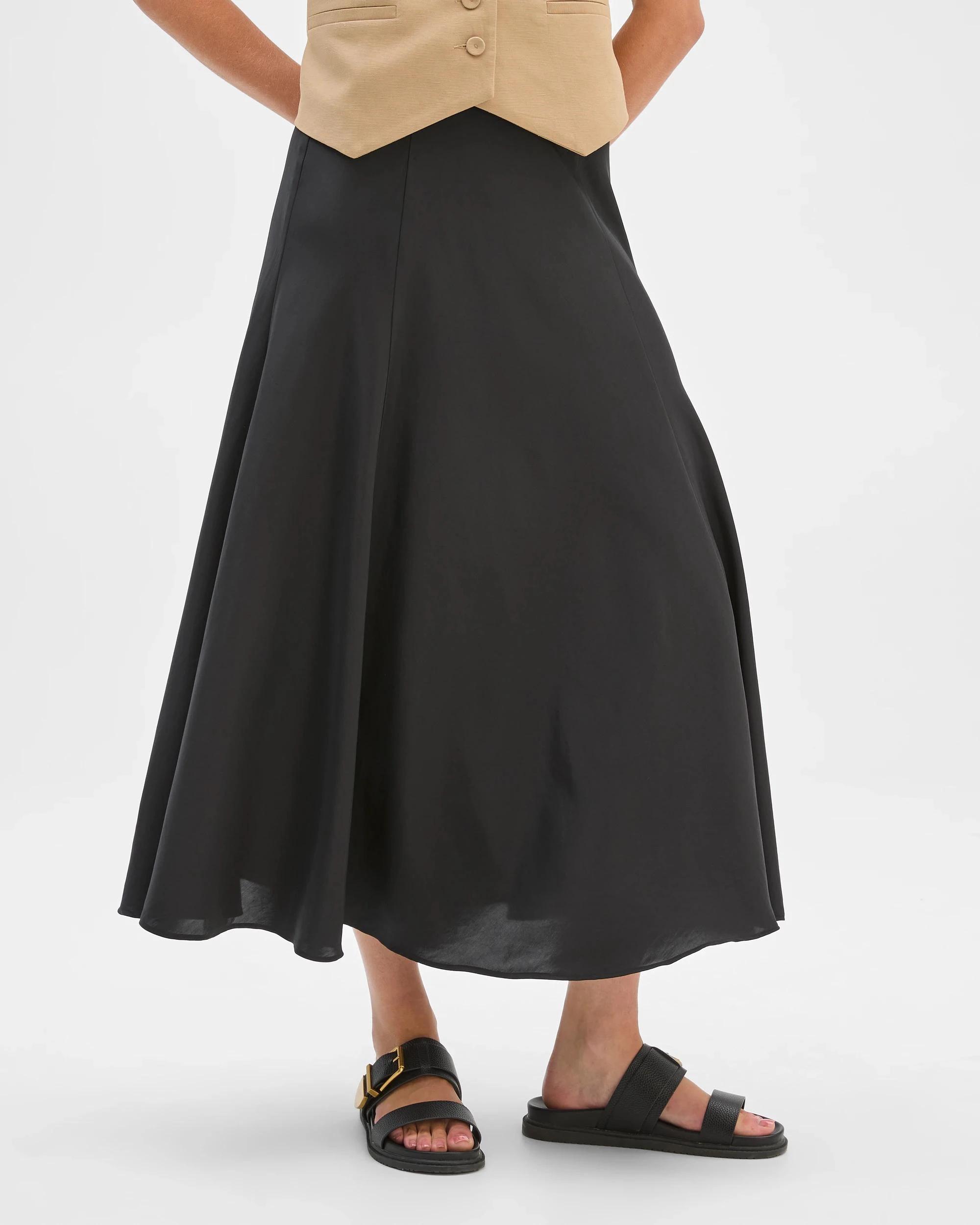 2 Preview A-Line Midi Skirt BLACK, 2 of 7
