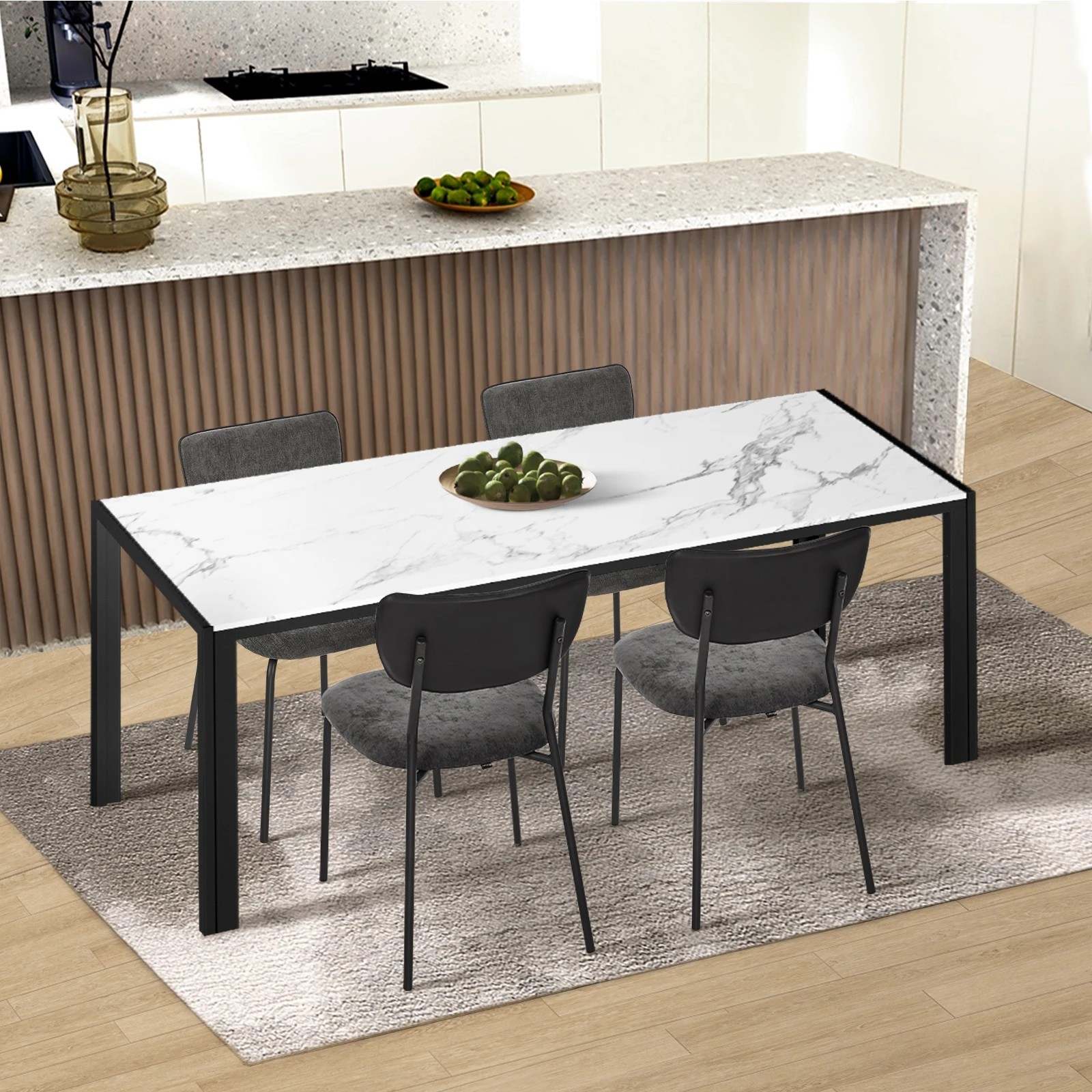 4 Oikiture Set of 4 Dining Chairs Linen Fabric Padded Seat - Grey, 4 of 9