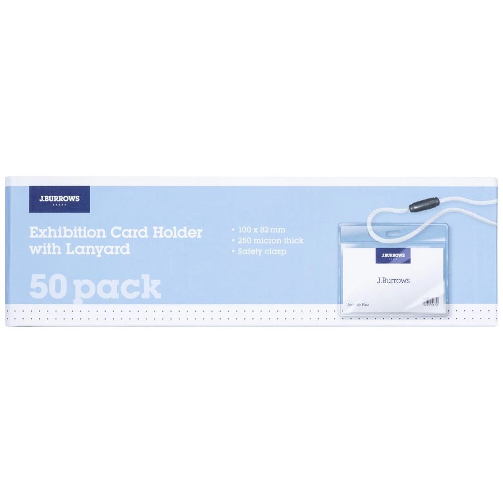 1 J.Burrows Card Holder with Lanyard White 50 Pack, 1 of 5