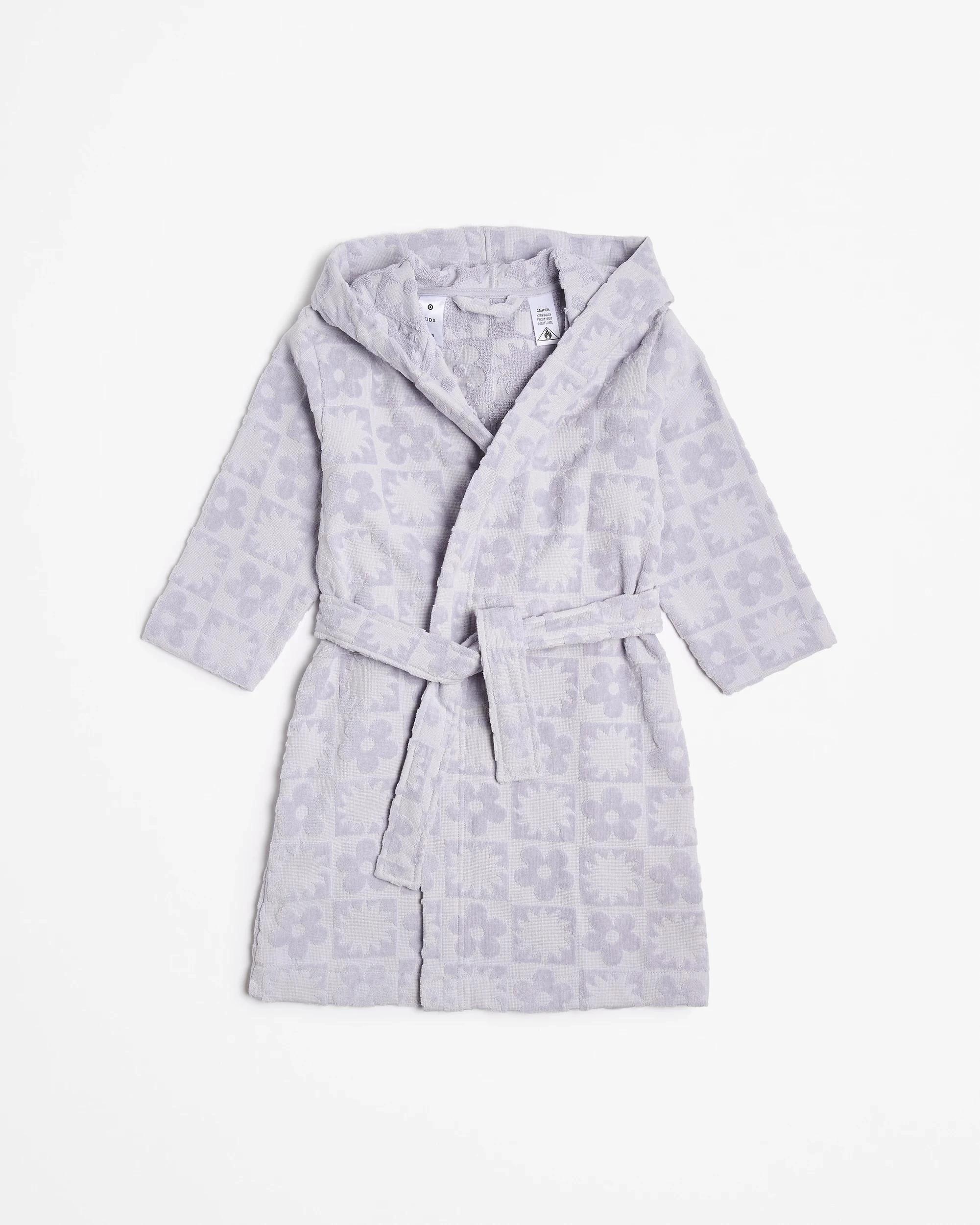 1 Target Kids Girls Towelling Hooded Dressing Gown PURPLE TILE, 1 of 4