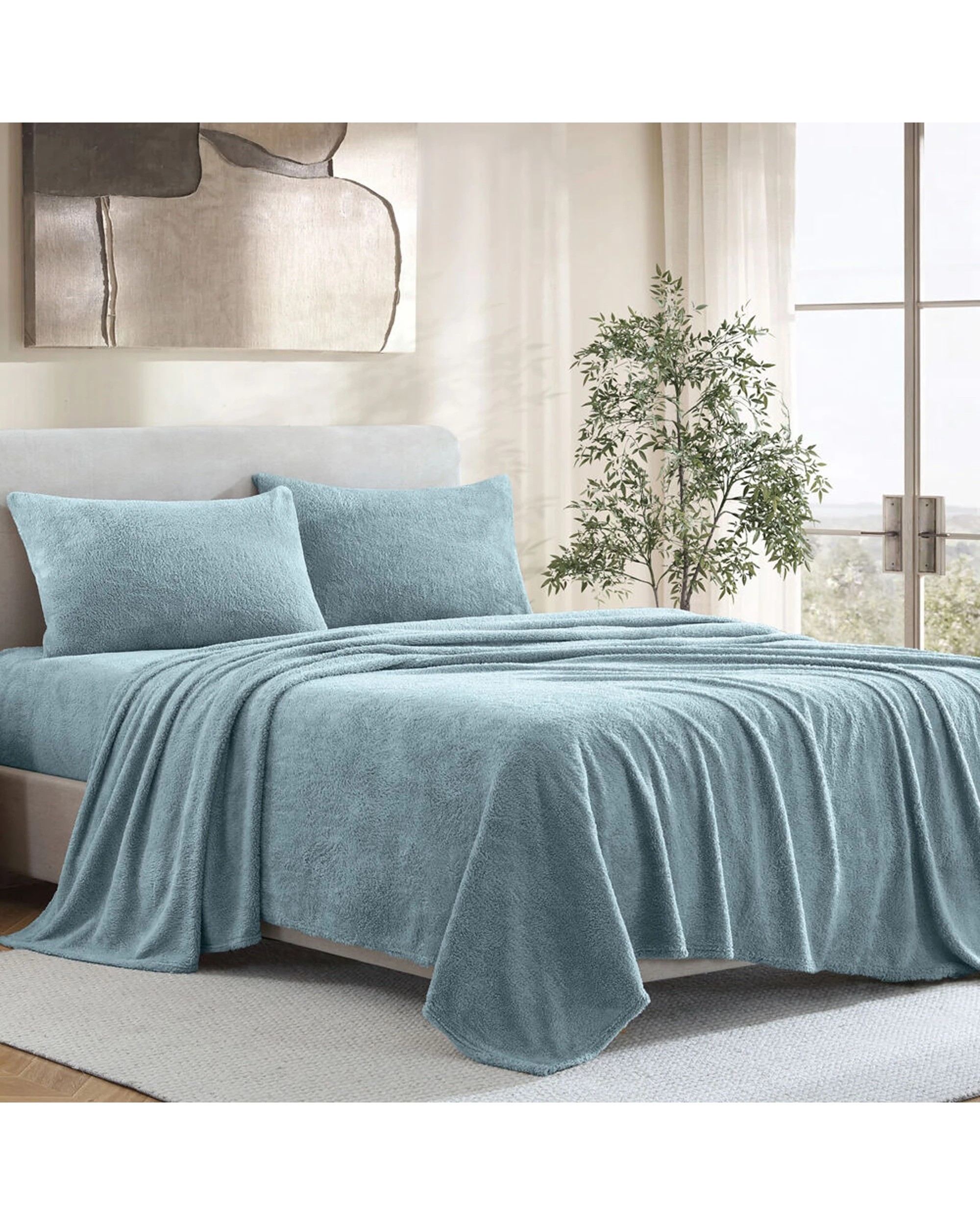1 Ardor Boudoir Polyester Teddy Fleece Bed Sheet With Pillowcase Set Sea Mist - Single Bed - Green, 1 of 1