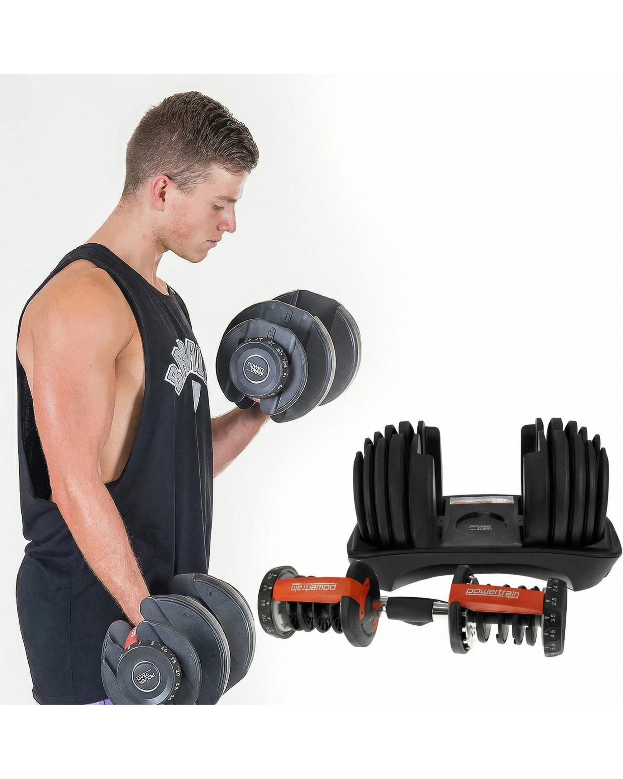 4 Powertrain 48kg Adjustable Dumbbell Home Gym with Exercise Bench - Black, 4 of 7