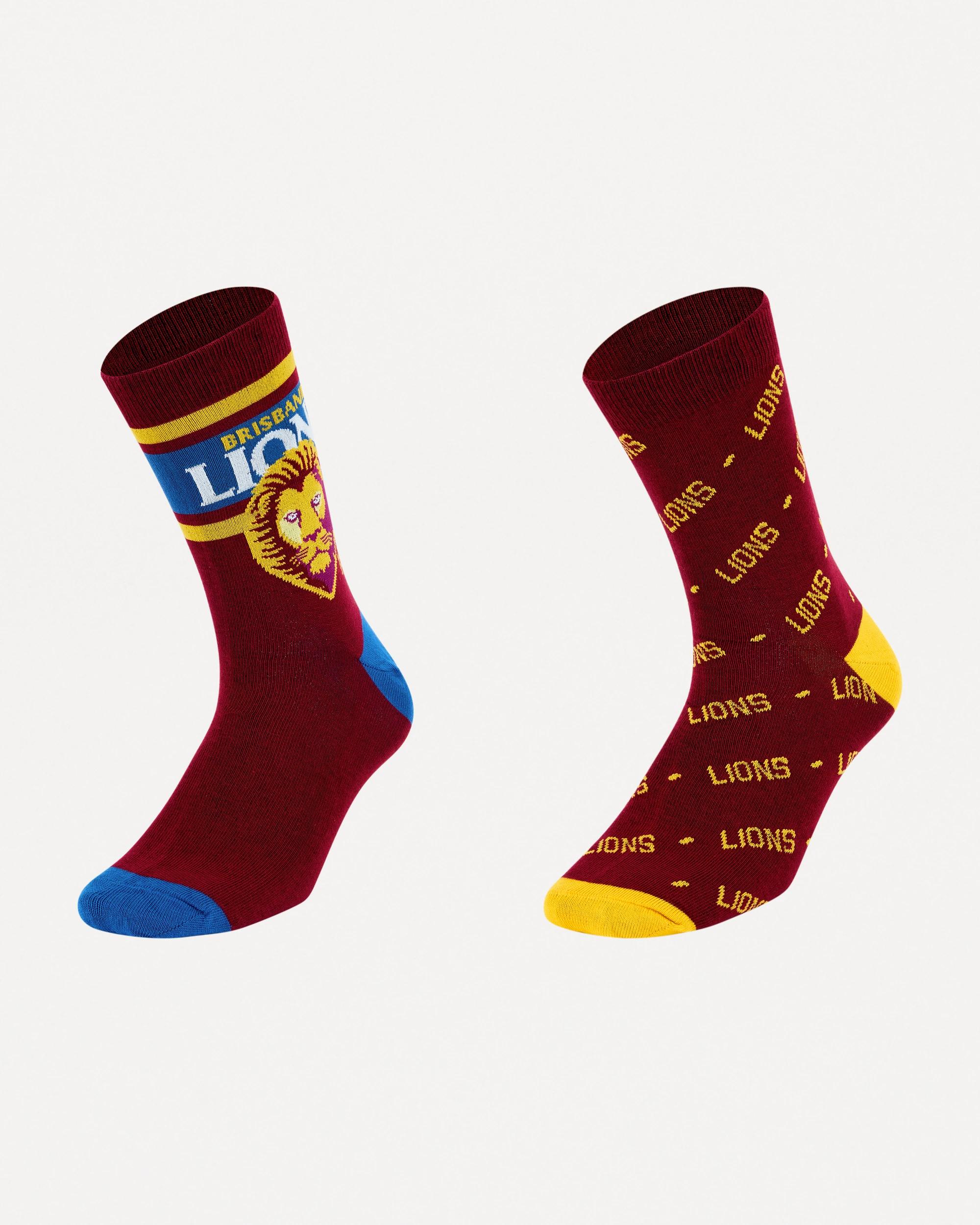 1 2 Pack Official AFL Adult Sock Set LIONS, 1 of 4