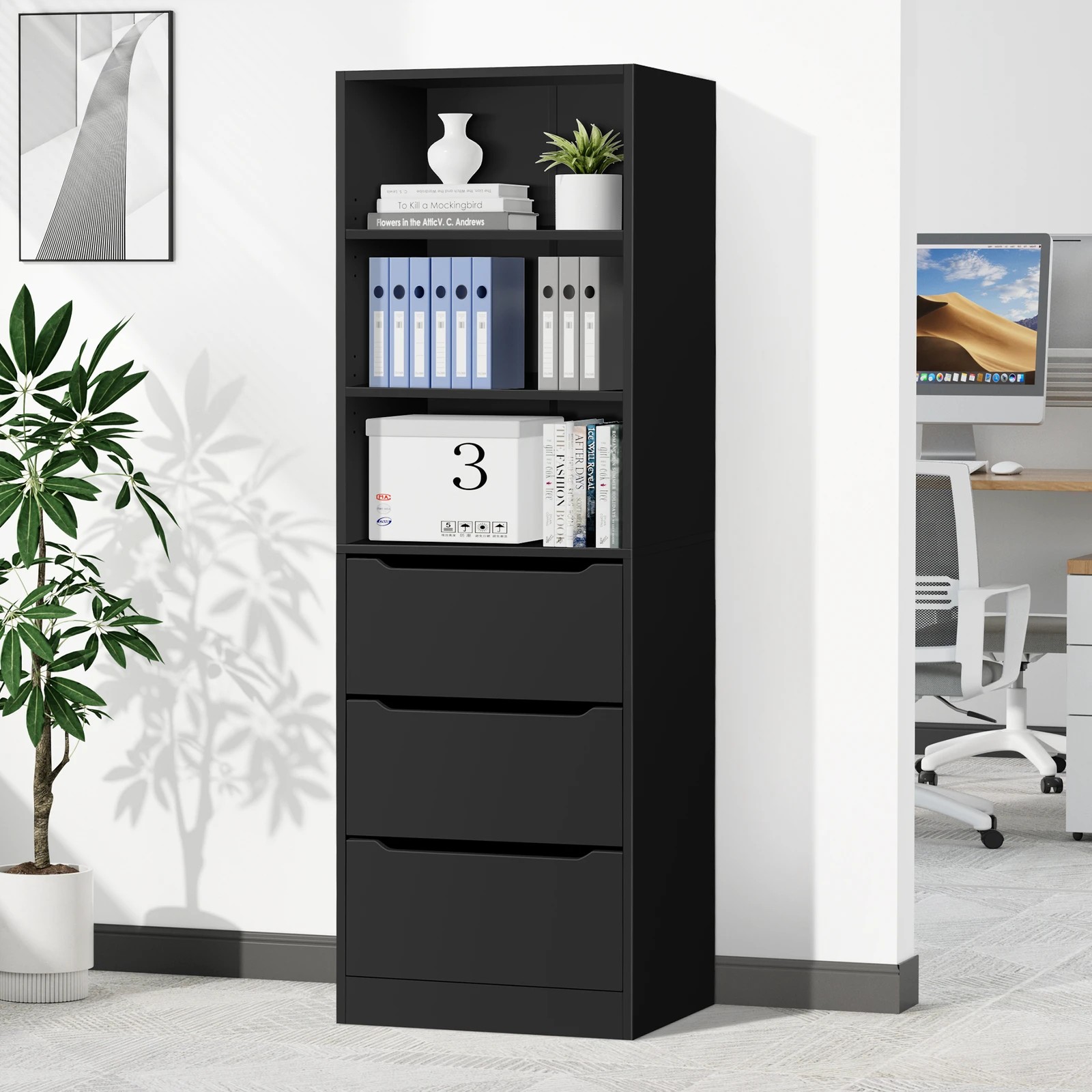 9 Alfordson Chest of 3 Drawers Office Storage Cabinet Tallboy Bedroom - Black, 9 of 10