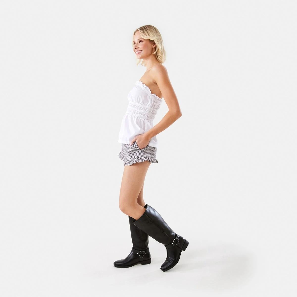 3 Frill Hem Shorts MINI GINGHAM MELTED CHOC, 3 of 7