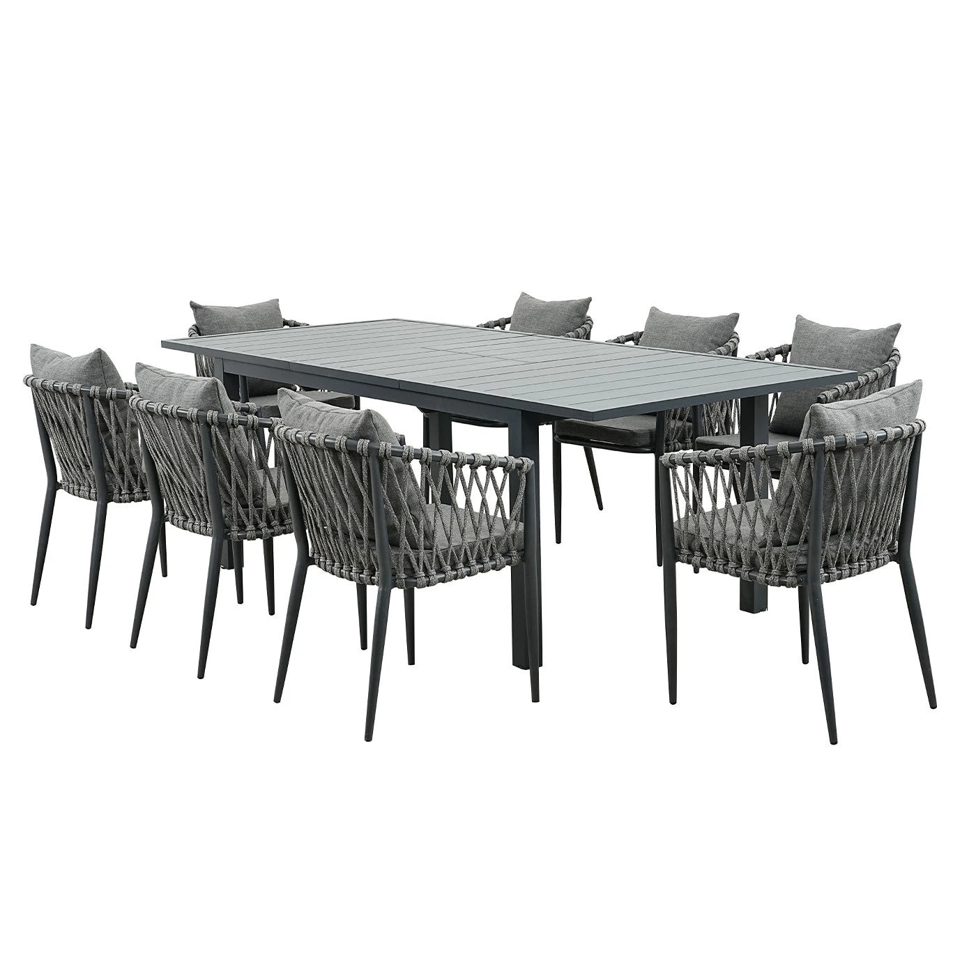 3 Moda Living Mornington 9-Piece Charcoal Aluminium Outdoor Dining Set - Dark Grey Cushions - Charcoal, 3 of 10