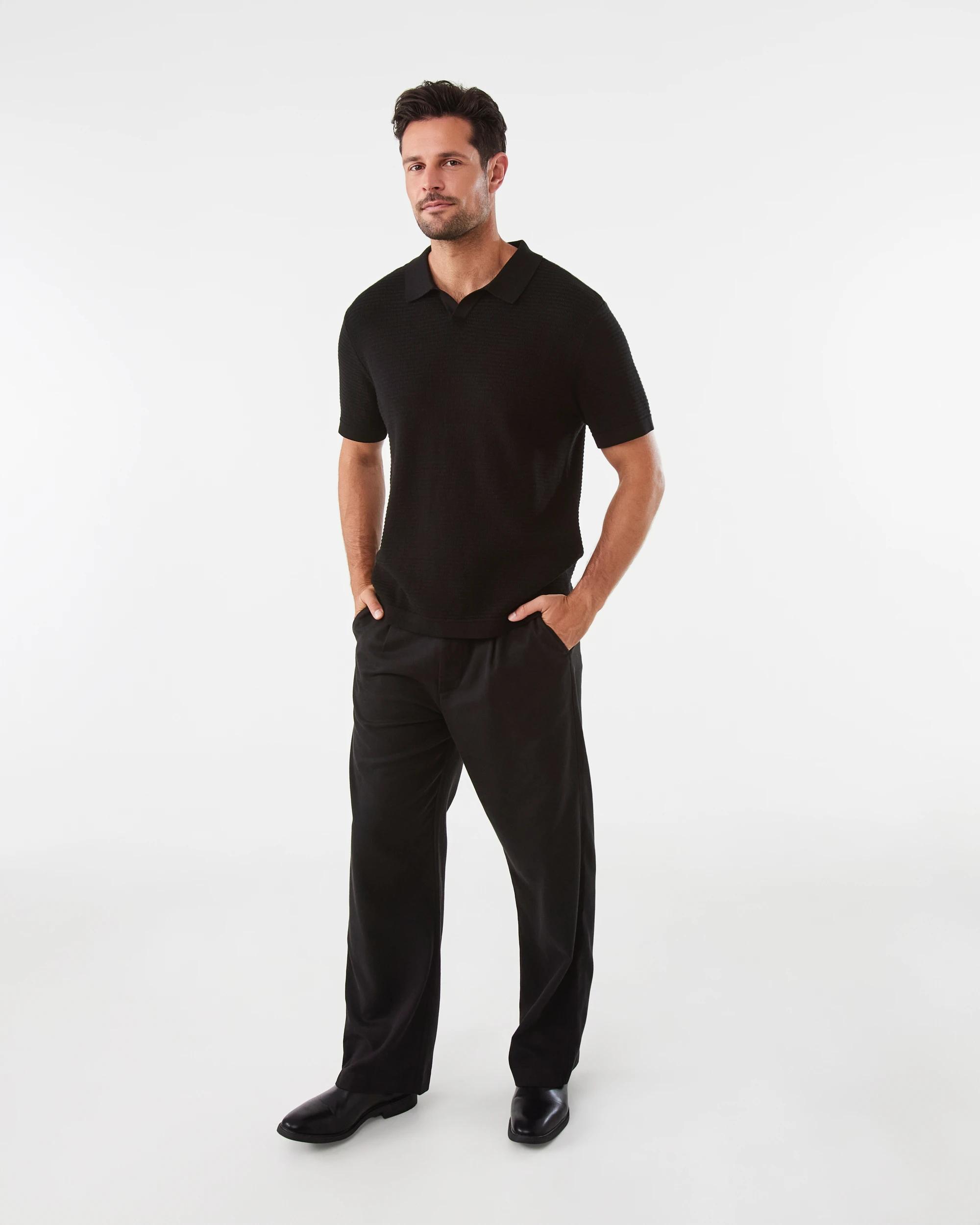 2 True Knit Textured Polo Shirt Black, 2 of 7