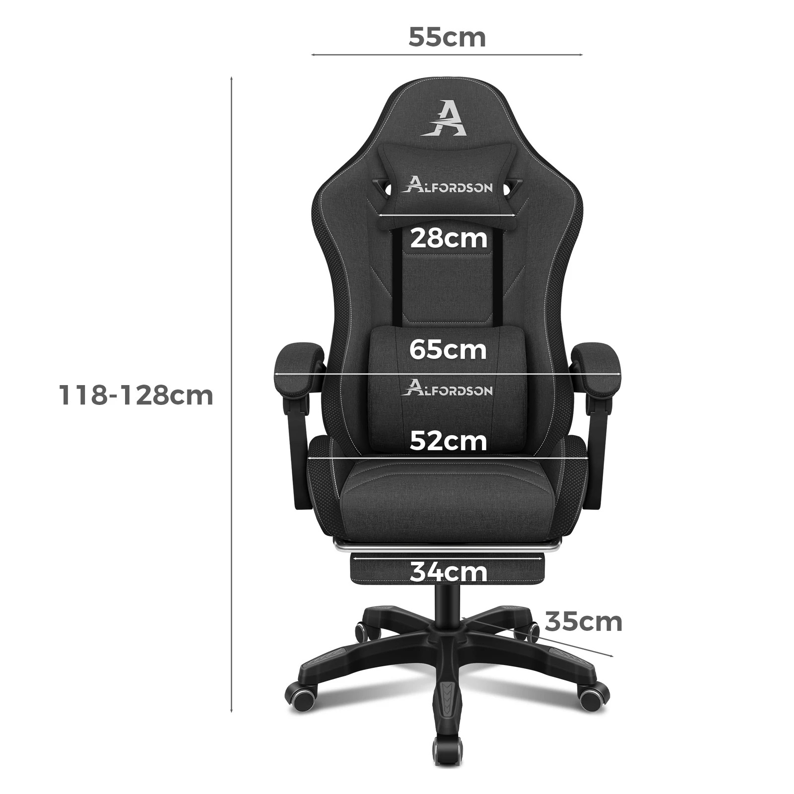 6 Alfordson Gaming Chair Office Massage 12 RGB LED Computer Seat Fabric - Dark Grey, 6 of 10